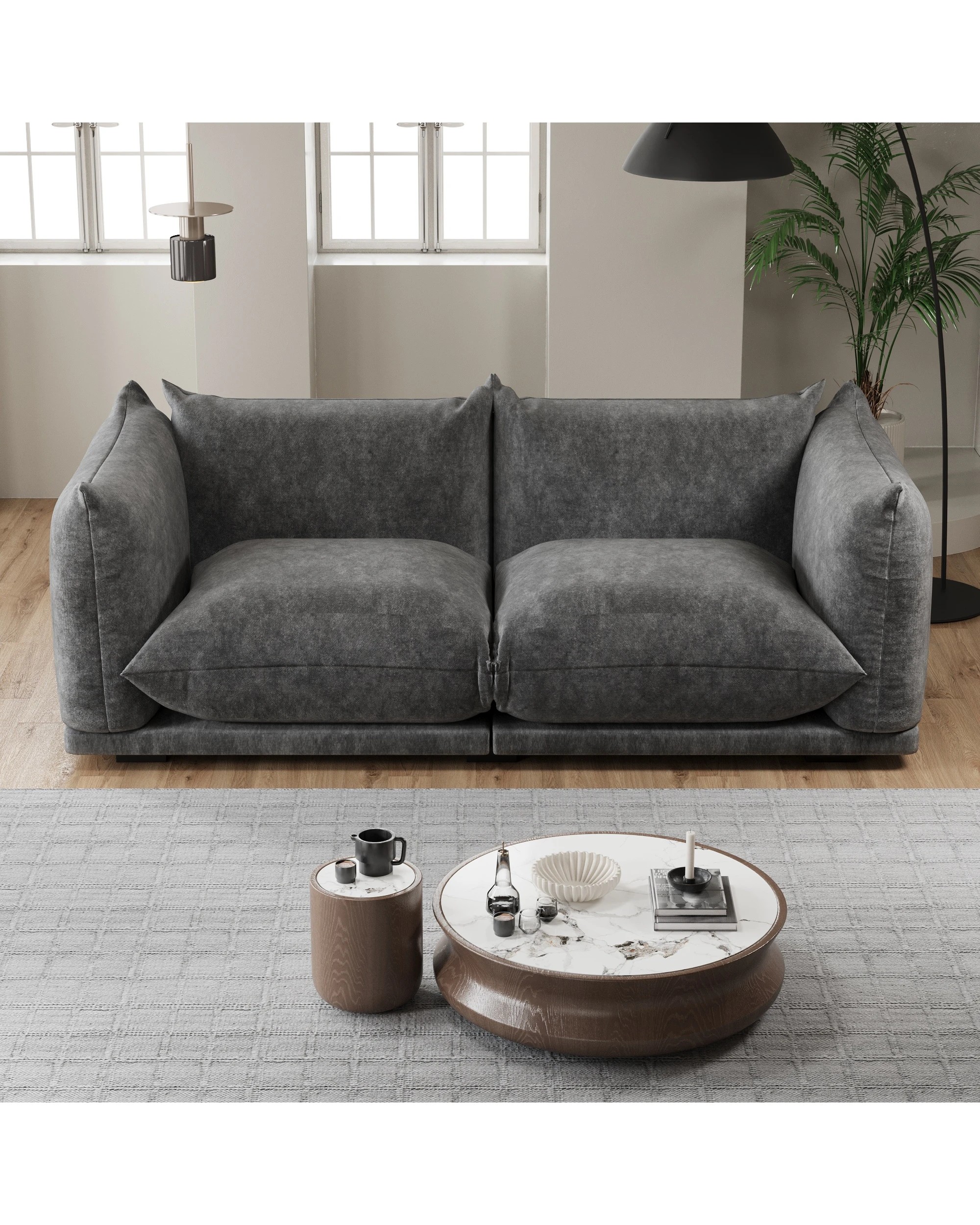 3 Advwin 178cm Loveseat Sofa 66cm Deep Seat Chenille Cloud Couch Modular Upholstered Bread Sofa, 3 of 6