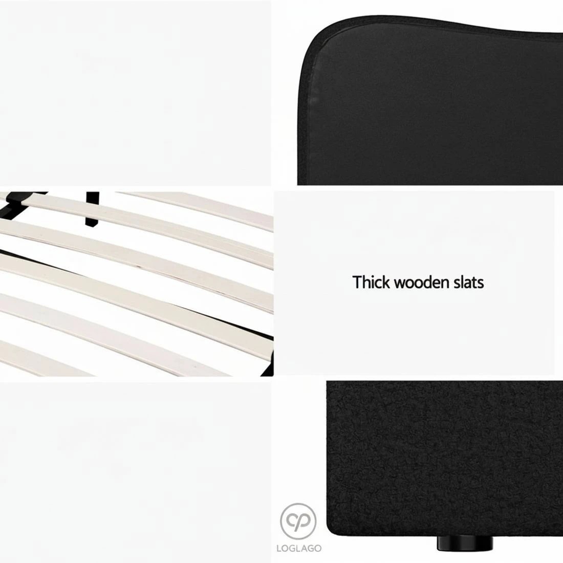 4 Artiss Bed Frame King Single Size Boucle DARA - Black, 4 of 5