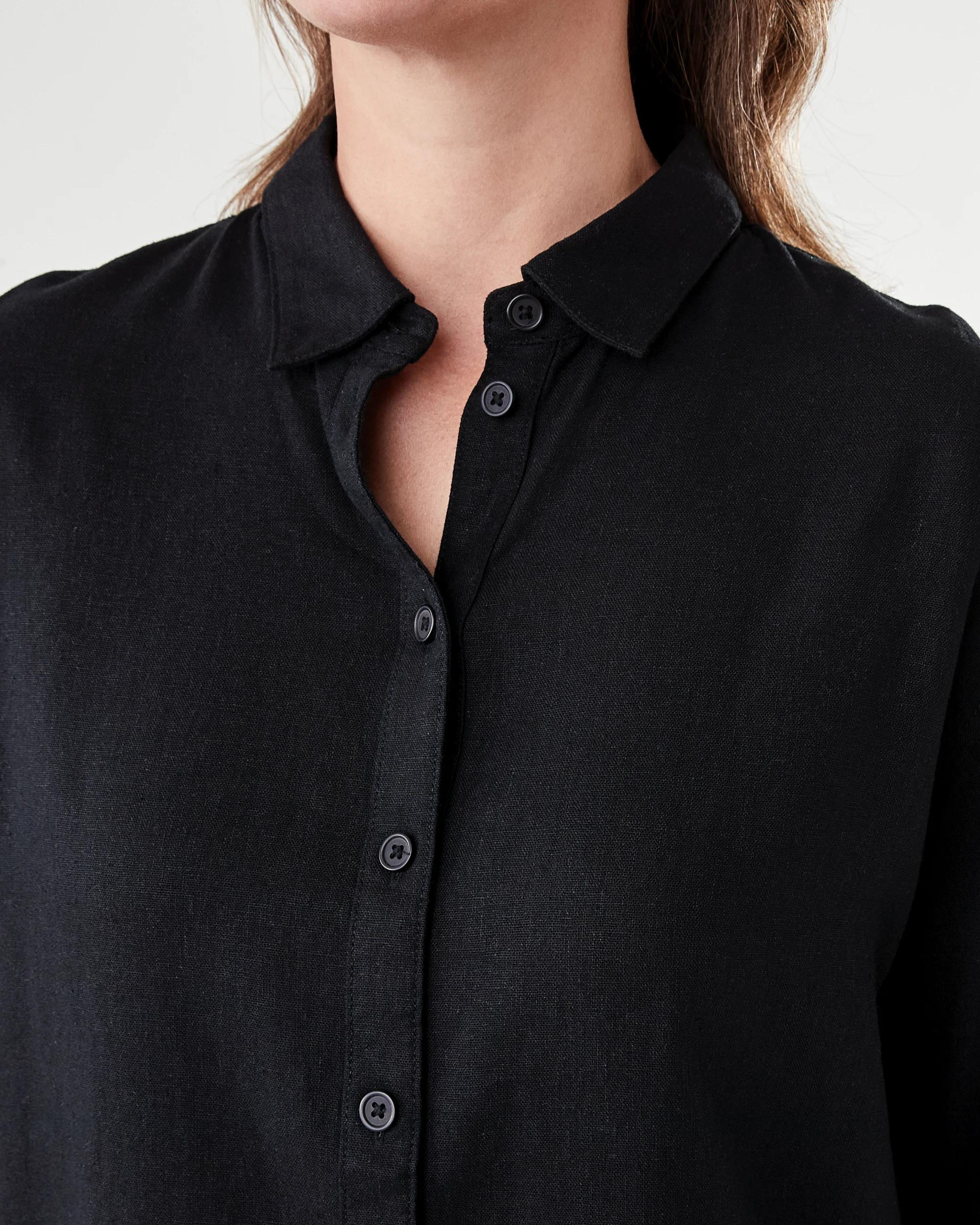 5 Long Sleeve Linen Blend Shirt Black, 5 of 6
