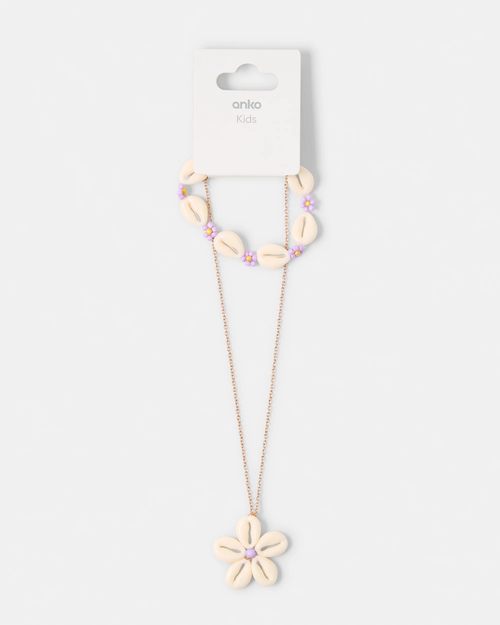 4 2 Piece Shell Necklace and Bracelet Set - Gold Tone, White and Purple, 4 of 4