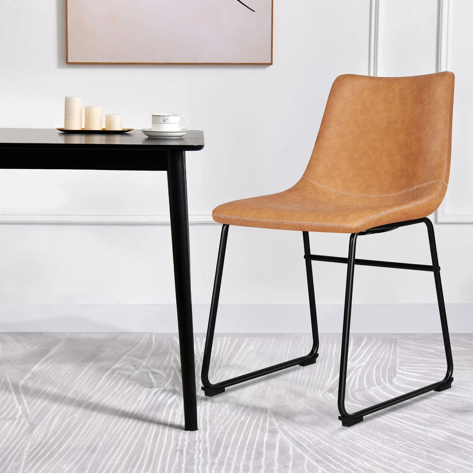 4 Alfordson 2x Dining Chairs Kitchen Lounge Cafe Seat Retro PU Leather - Brown, 4 of 10