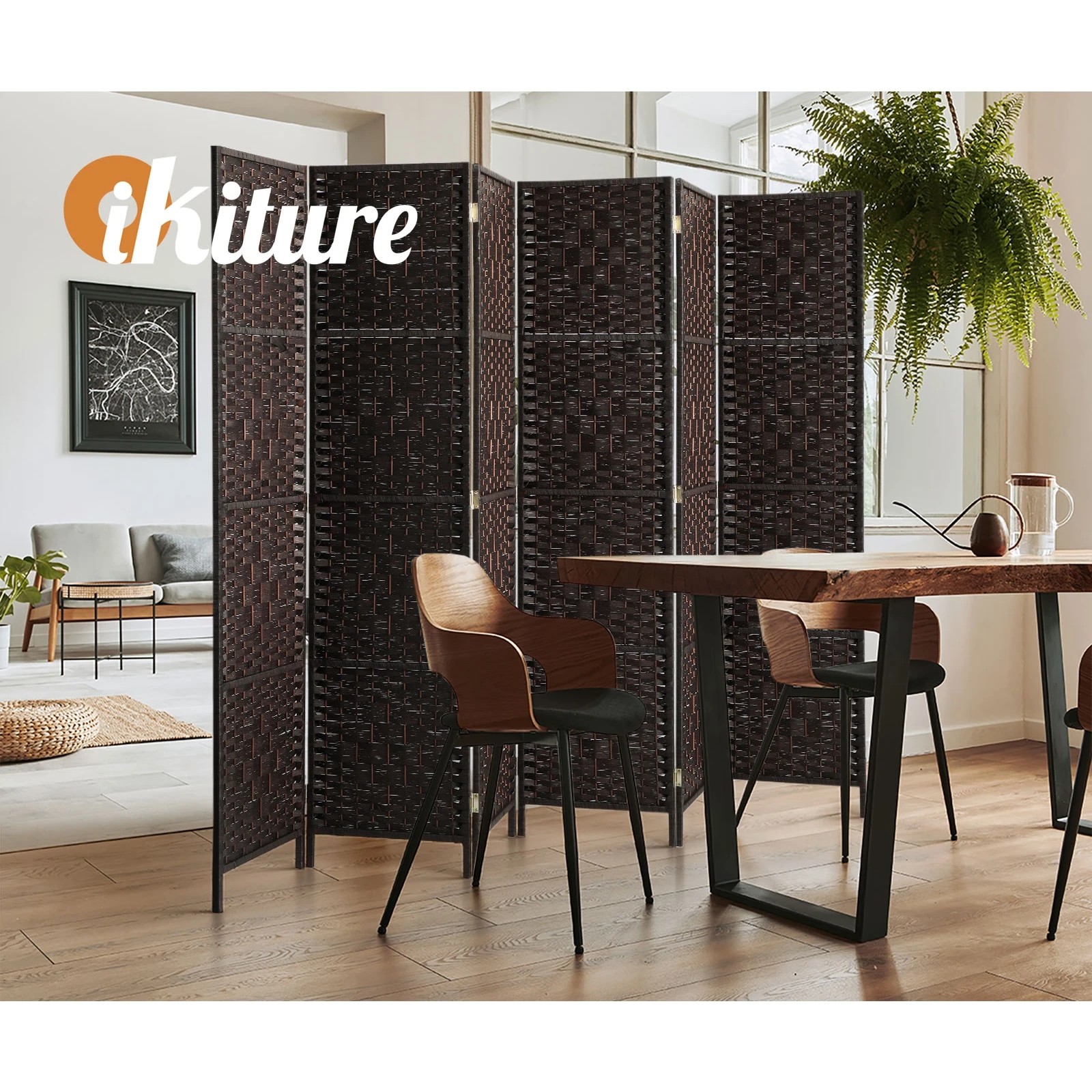 6 Oikiture 6 Panel Room Divider Screen Privacy Dividers - Brown, 6 of 10