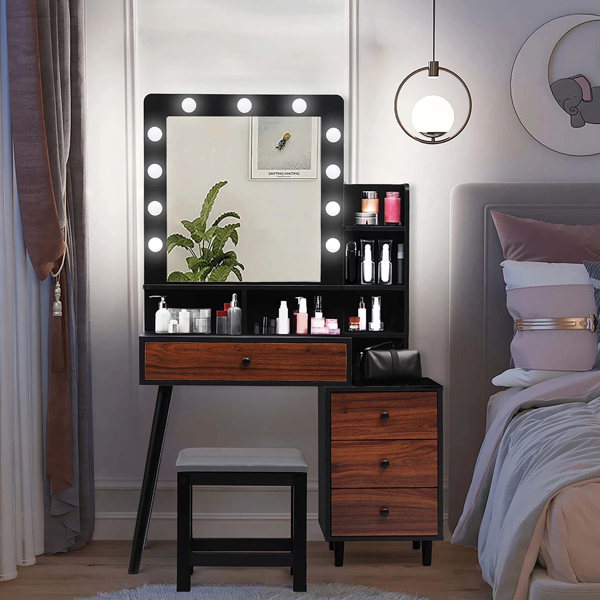 8 Levede Led Mirrordressing Table Set-black, 8 of 9