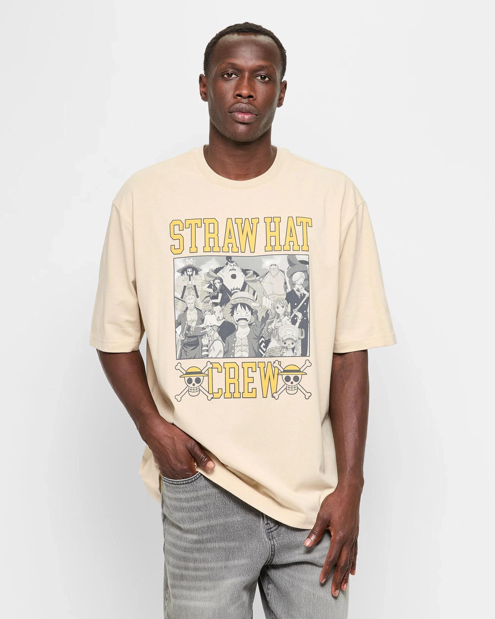 1 Licensed One Piece Straw Hat Print T-Shirt ECRU, 1 of 6