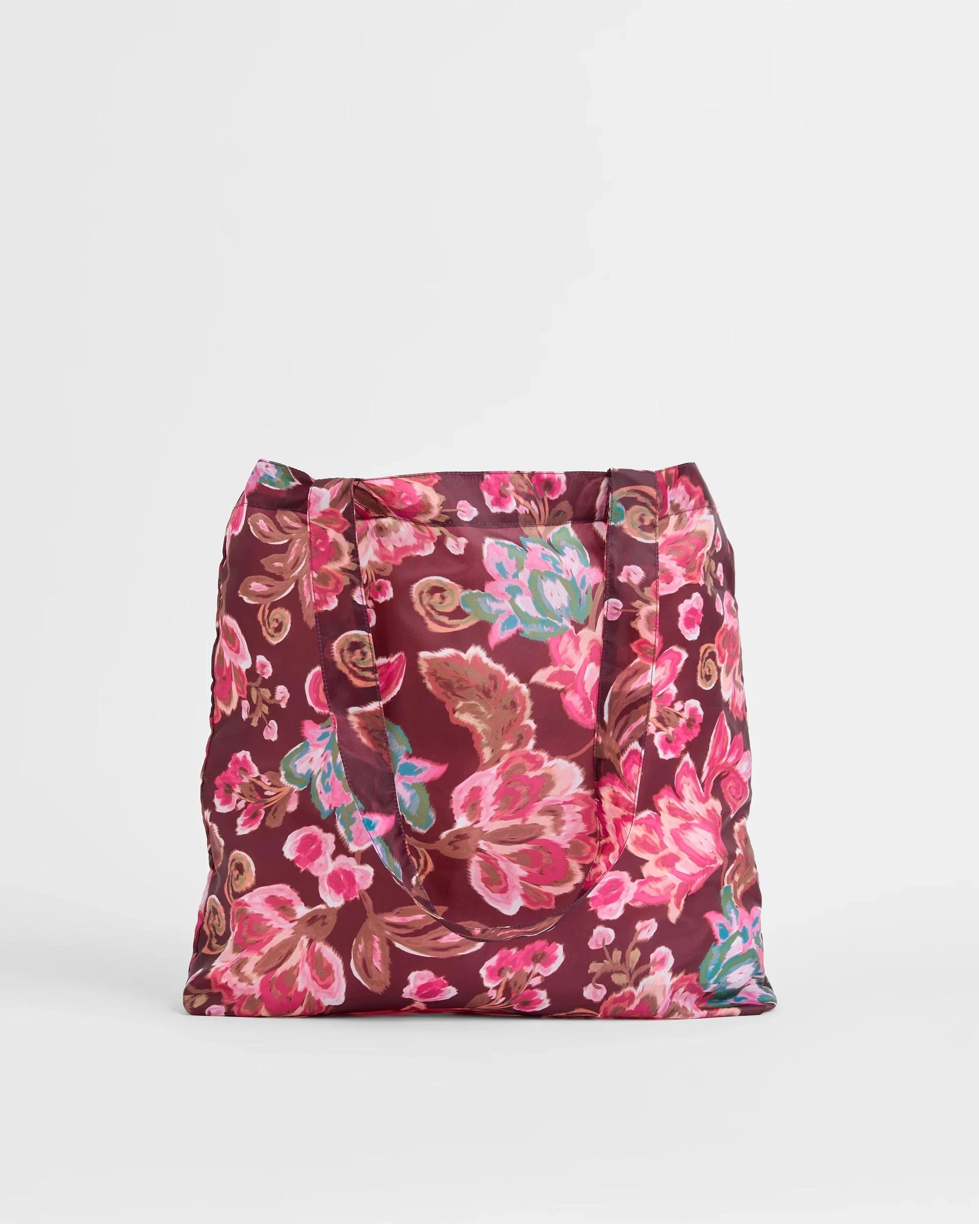 1 Target Fold Up Shopper Tote Bag FLORAL BATIQ BURGUNDY, 1 of 3