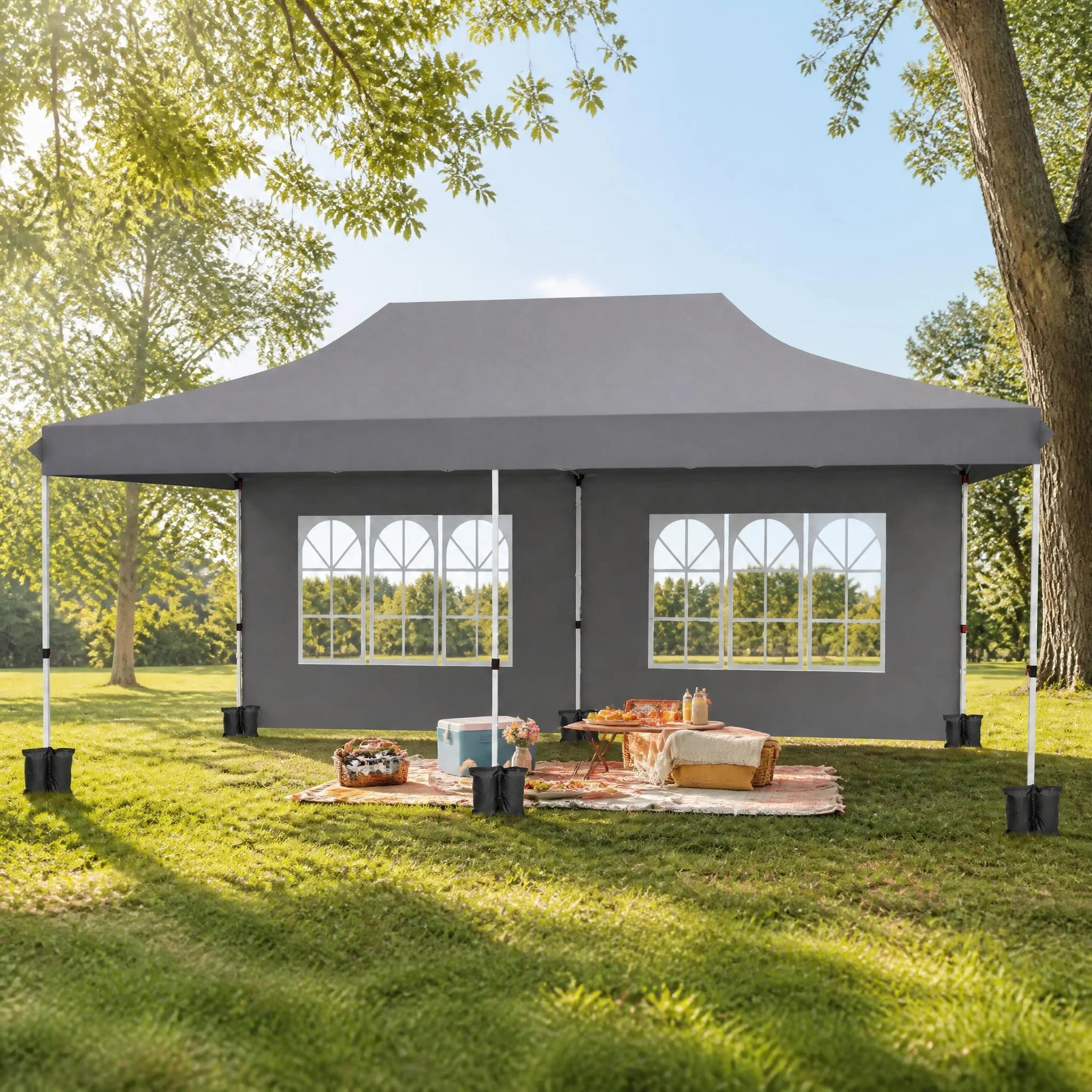 7 Costway Gazebo 3×6m Pop up Marquee UPF50+ Wedding Party Tent Side Wall - Grey, 7 of 9