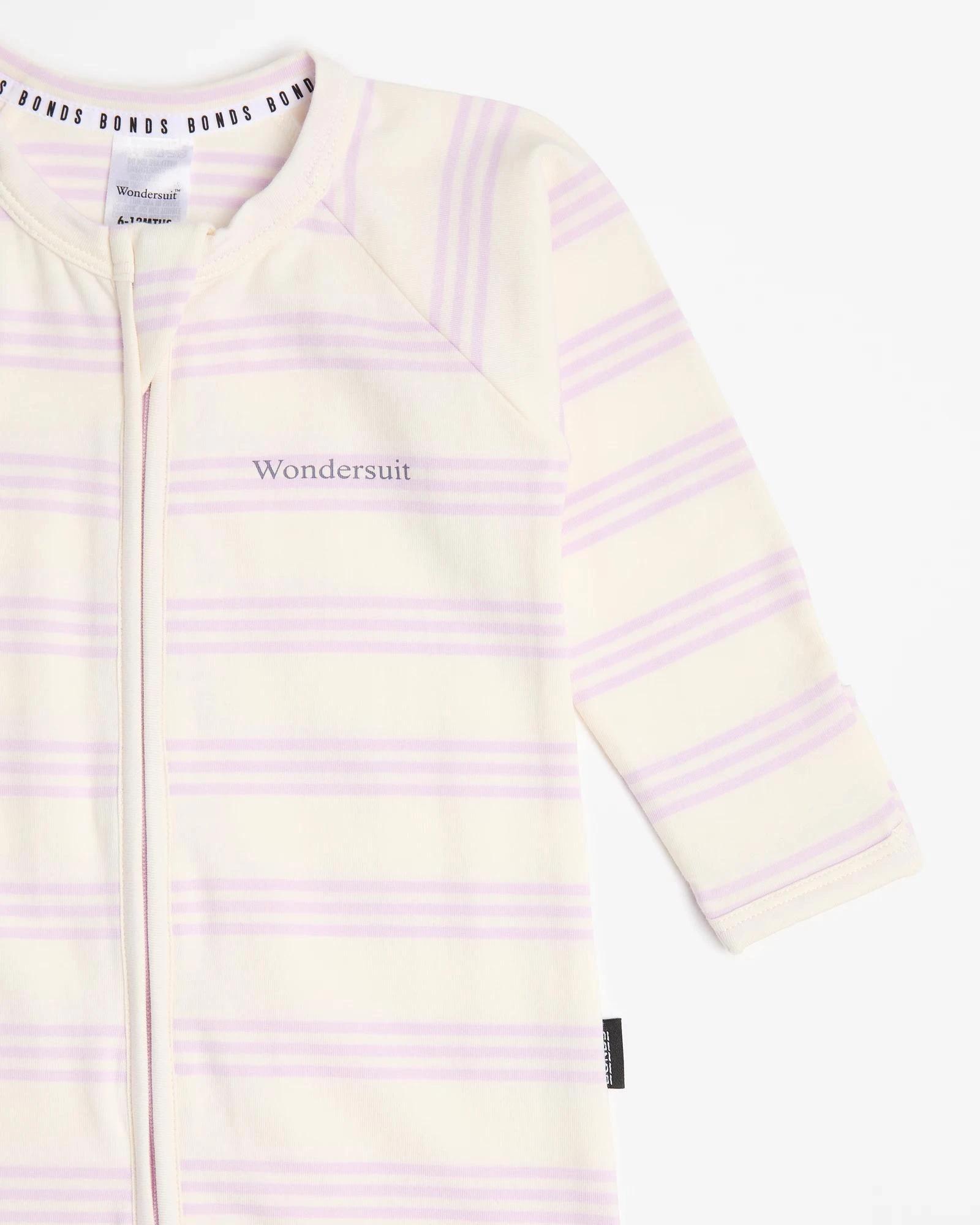 3 Bonds Baby Print Zip Wondersuit Coverall LILAC TRIPLE STRIPE, 3 of 5