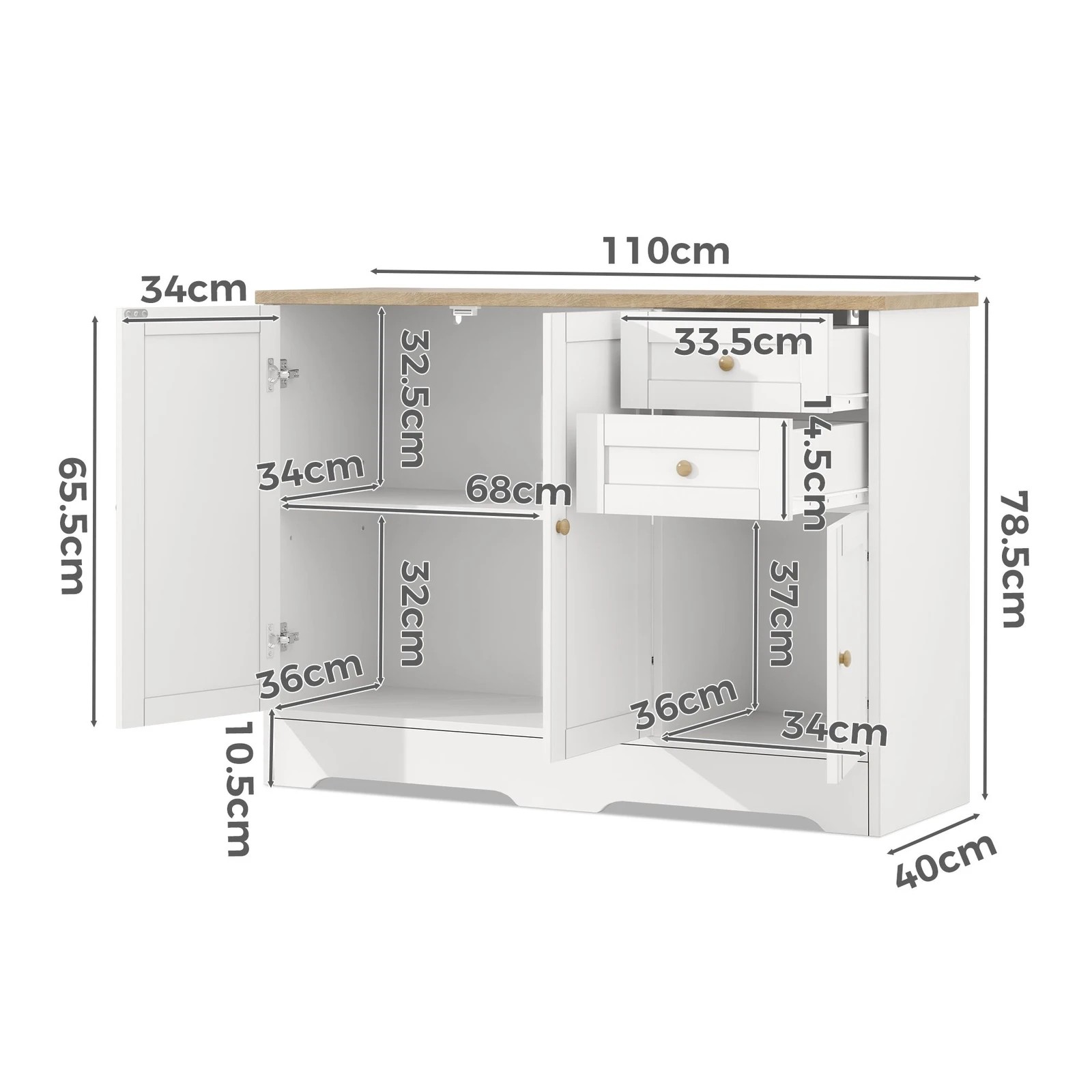 4 Alfordson Buffet Sideboard Cupboard Storage Cabinet Kitchen Hallway Doors White - White, 4 of 10