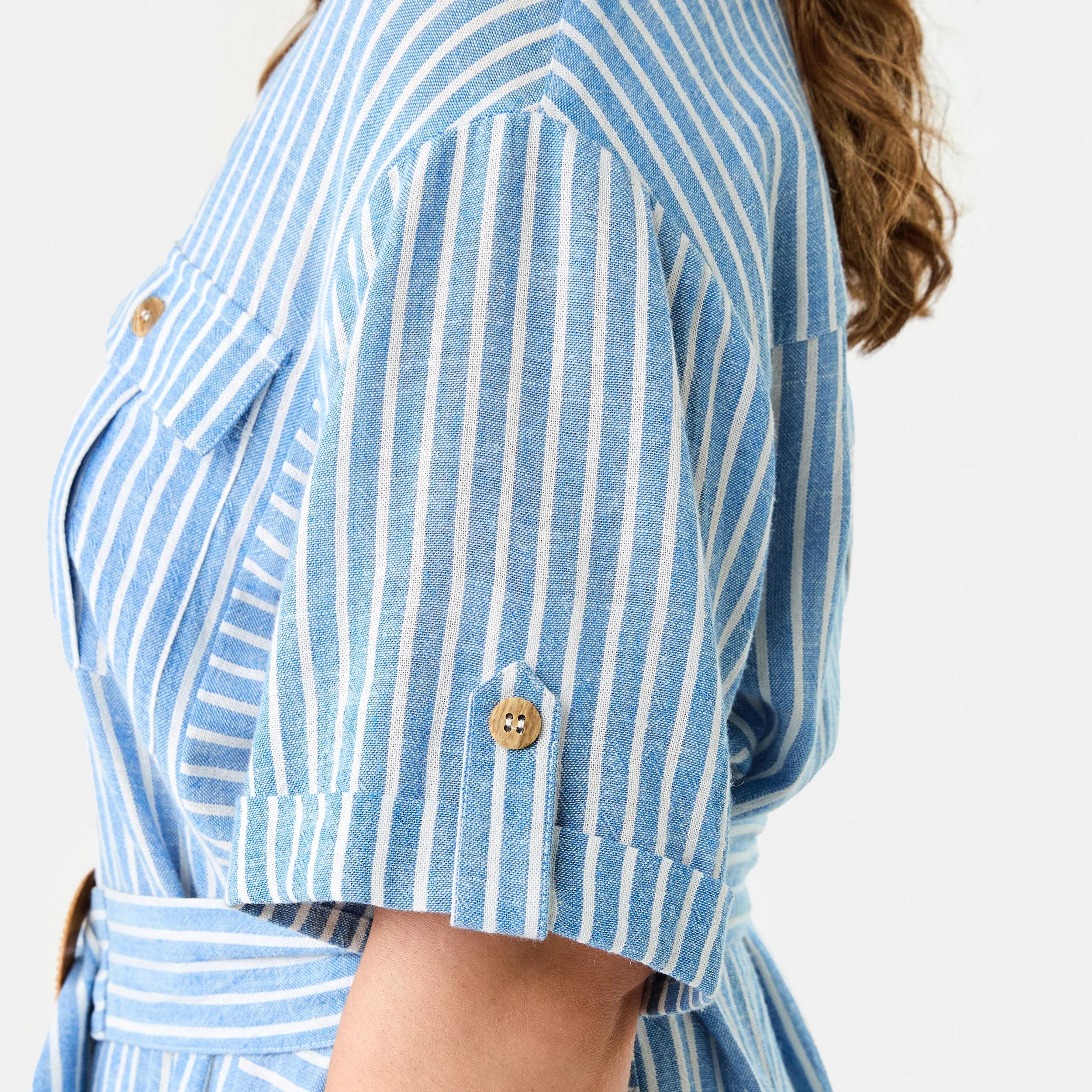 6 Short Sleeve Utility Shirt Midi Dress RESORT STRIPE BLUE MARINE, 6 of 8