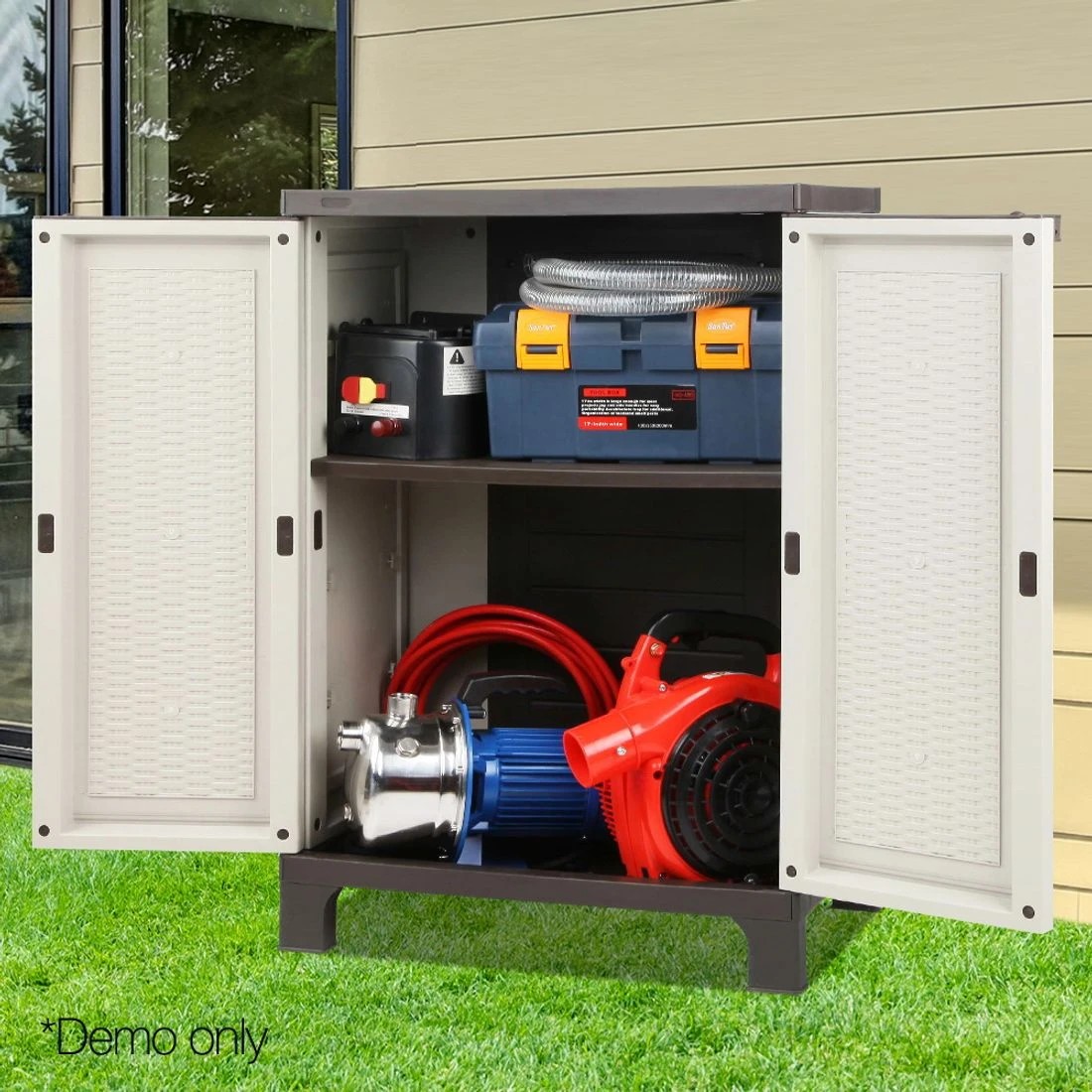 10 Gardeon Outdoor Storage Cabinet Box 92cm Lockable Cupboard Sheds Adjustable - Beige, 10 of 10