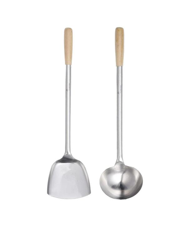 Chef Inox Stainless Steel Wok Utensil 2 Piece Set Spatula & Ladle - Silver