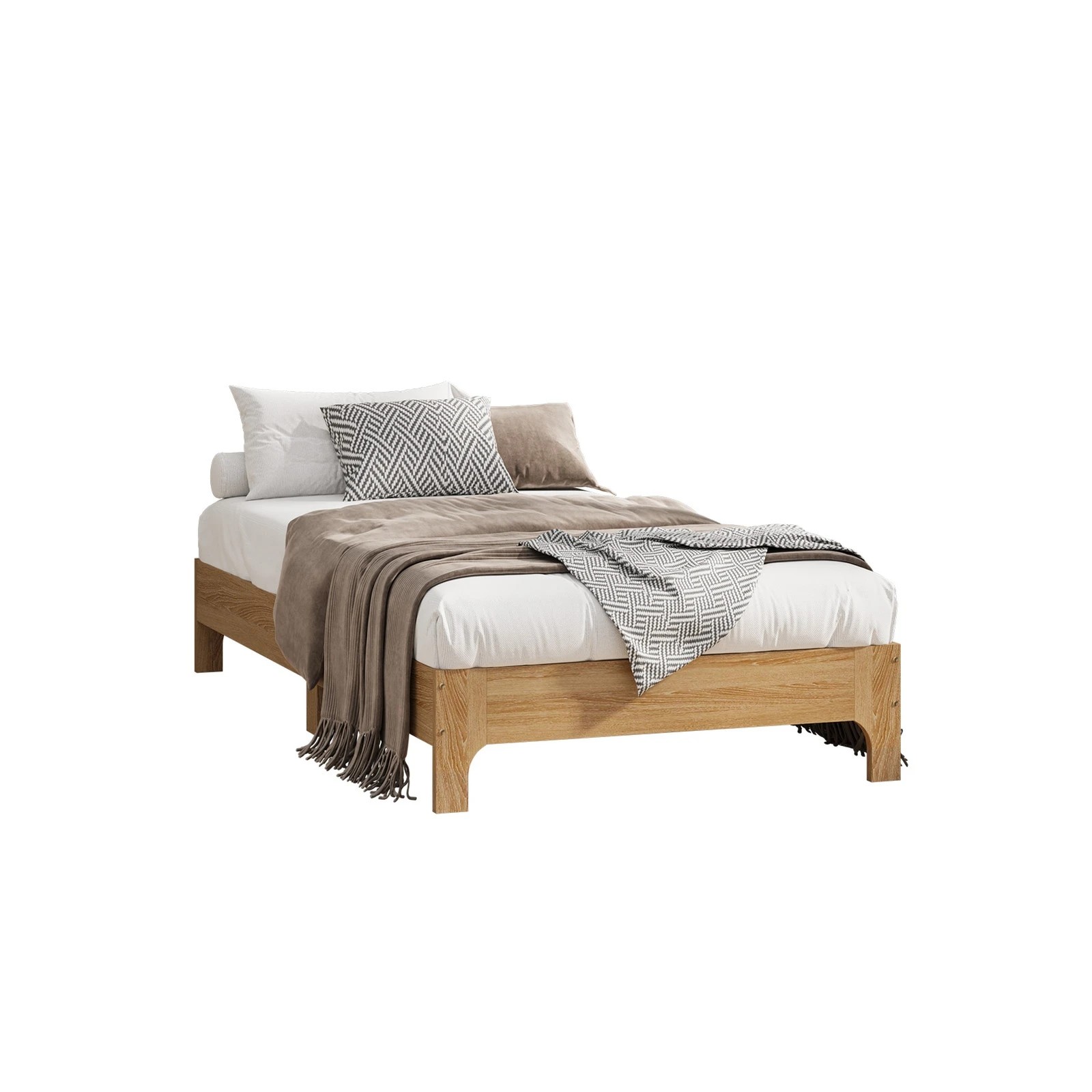 1 Oikiture Bed Frame Wooden Mattress Base Platform Beds - Single Bed - Natural, 1 of 9