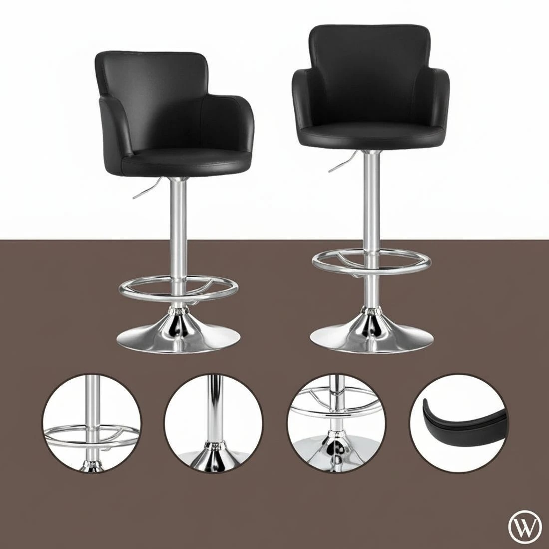 5 Artiss 1x Leather Bar Stools Swivel Adjustable Gas Lift PU Counter Chairs - Black, 5 of 8