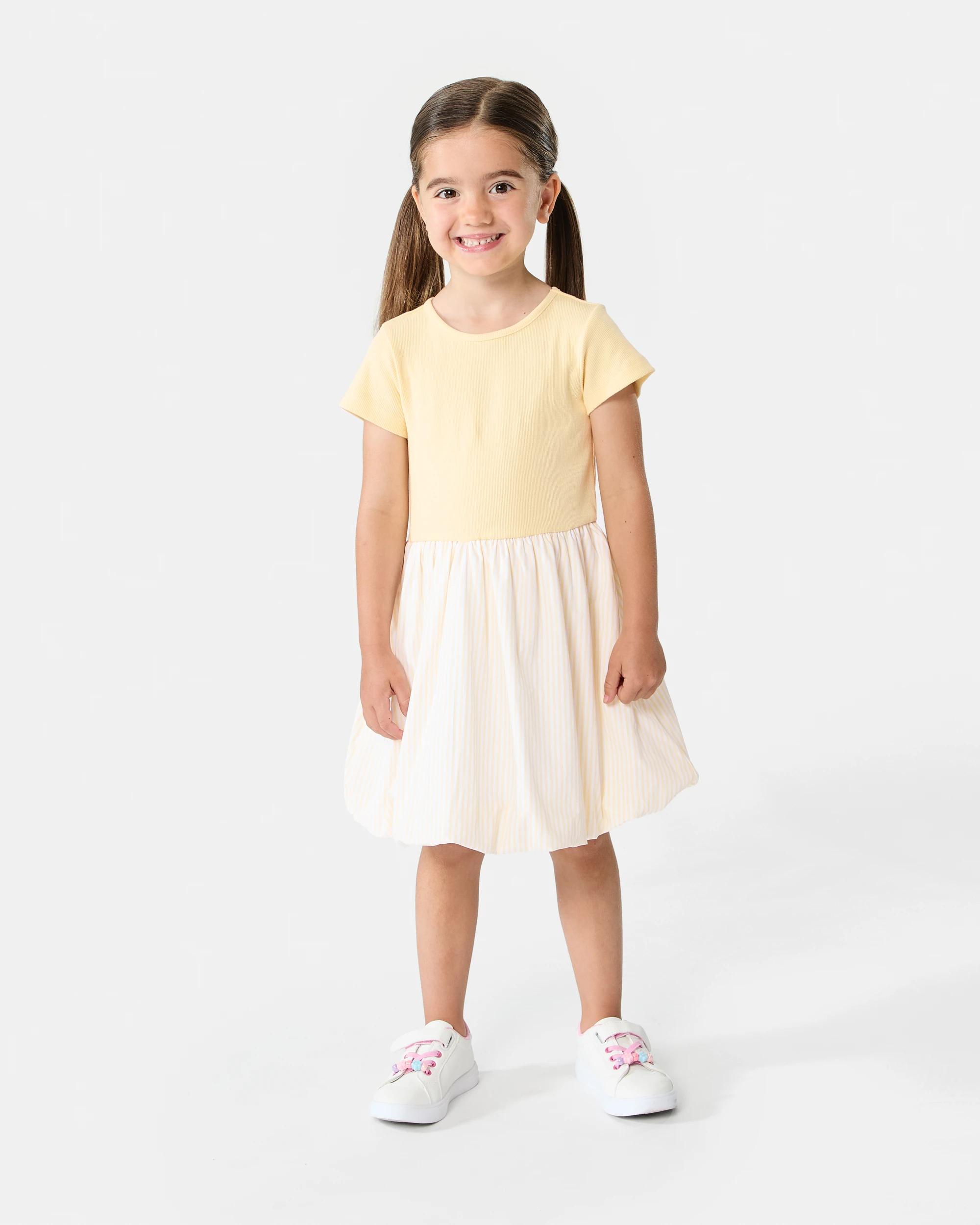 6 Short Sleeve Bubble Dress Ylw Stripe, 6 of 7