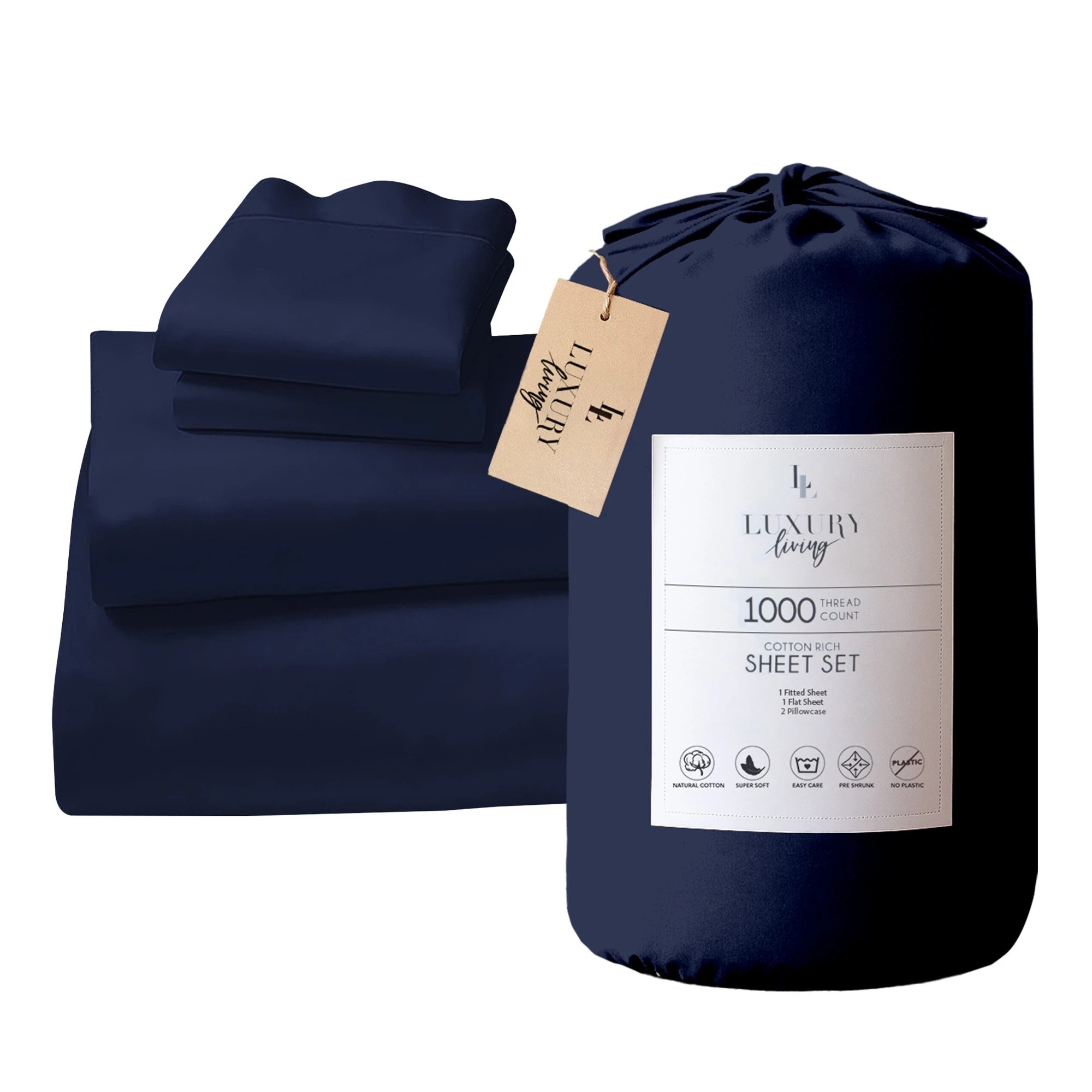 1 4pc 1000 Thread Count Cotton Rich Sheet Gift Pack Cvc Microfibre Blend In Navy
 - King Bed, 1 of 8