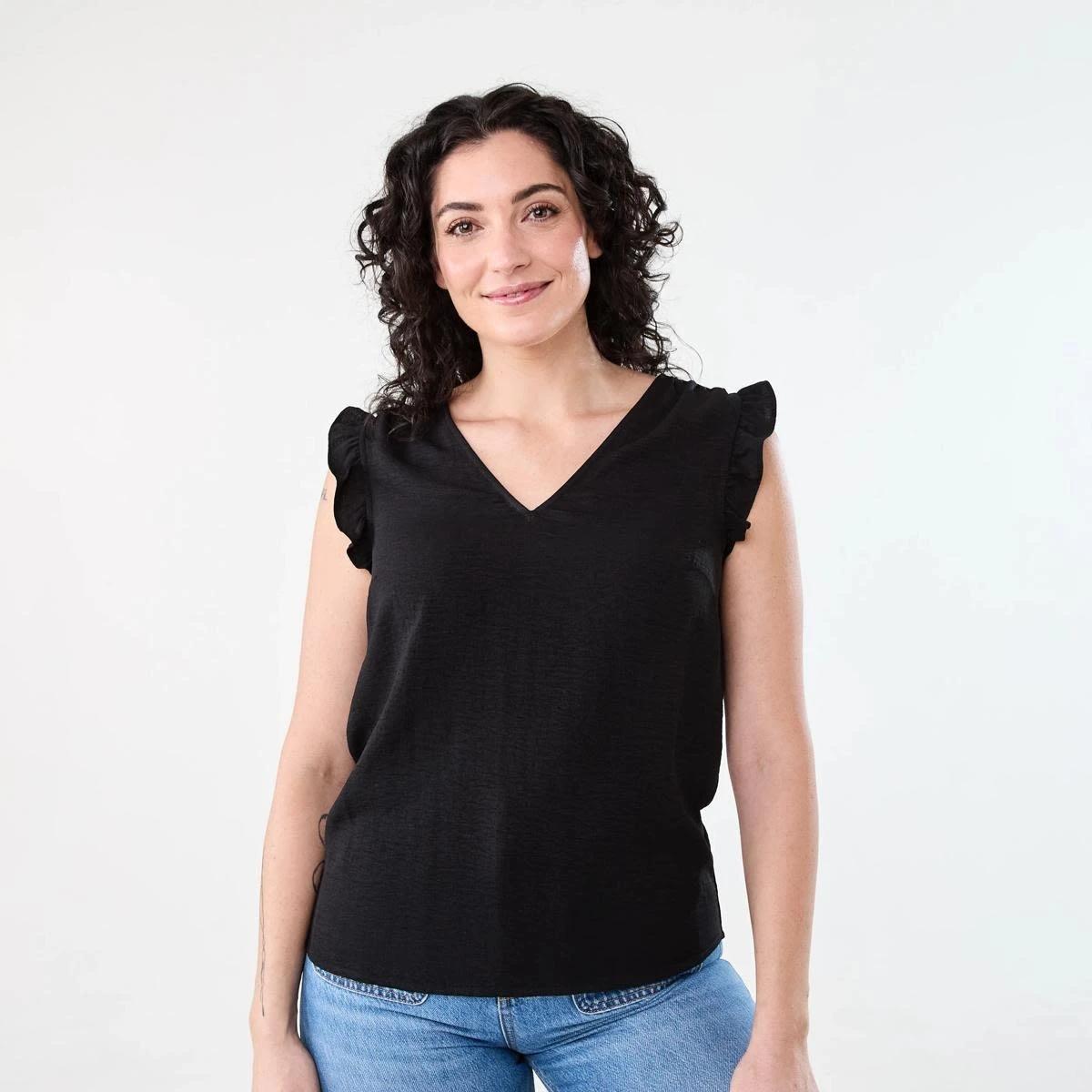 1 Sleeveless Frill Top BLACK, 1 of 6