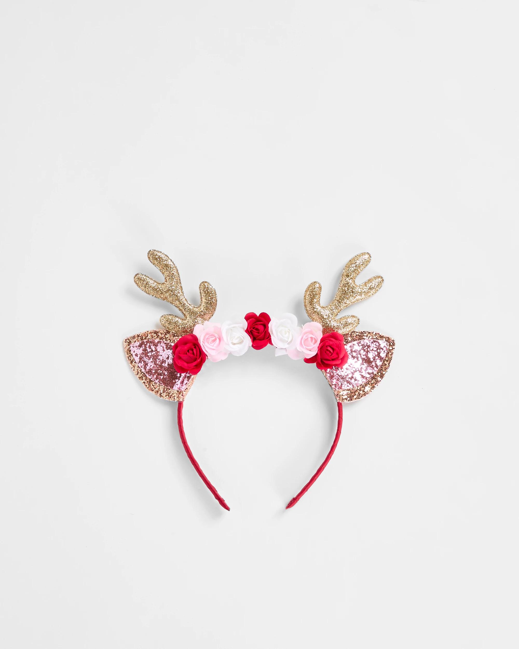 1 Target Kids Christmas Floral Antler Headband RED, 1 of 3