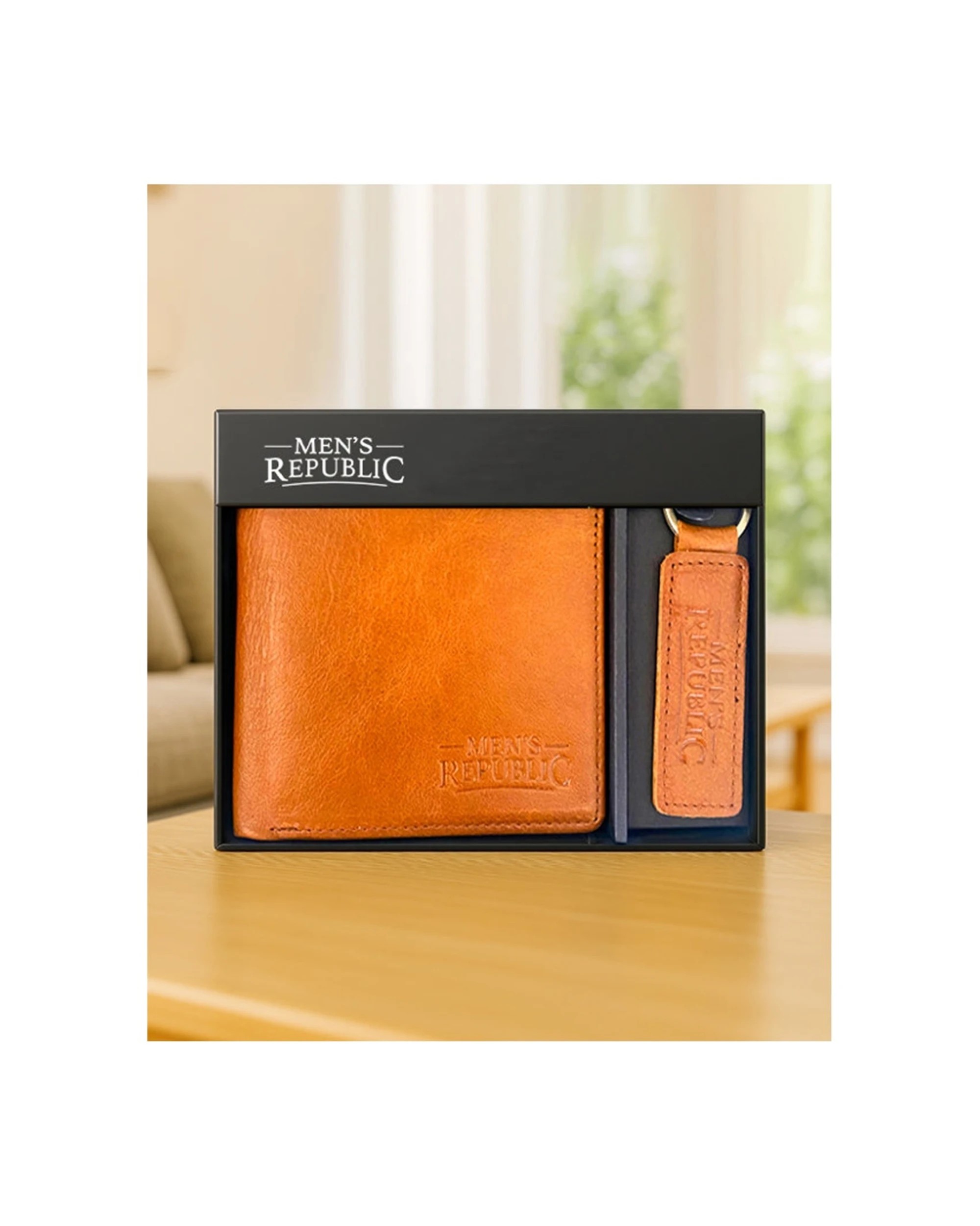 7 Mens Republic Genuine Leather Wallet And Keyring Set - Brown, 7 of 7