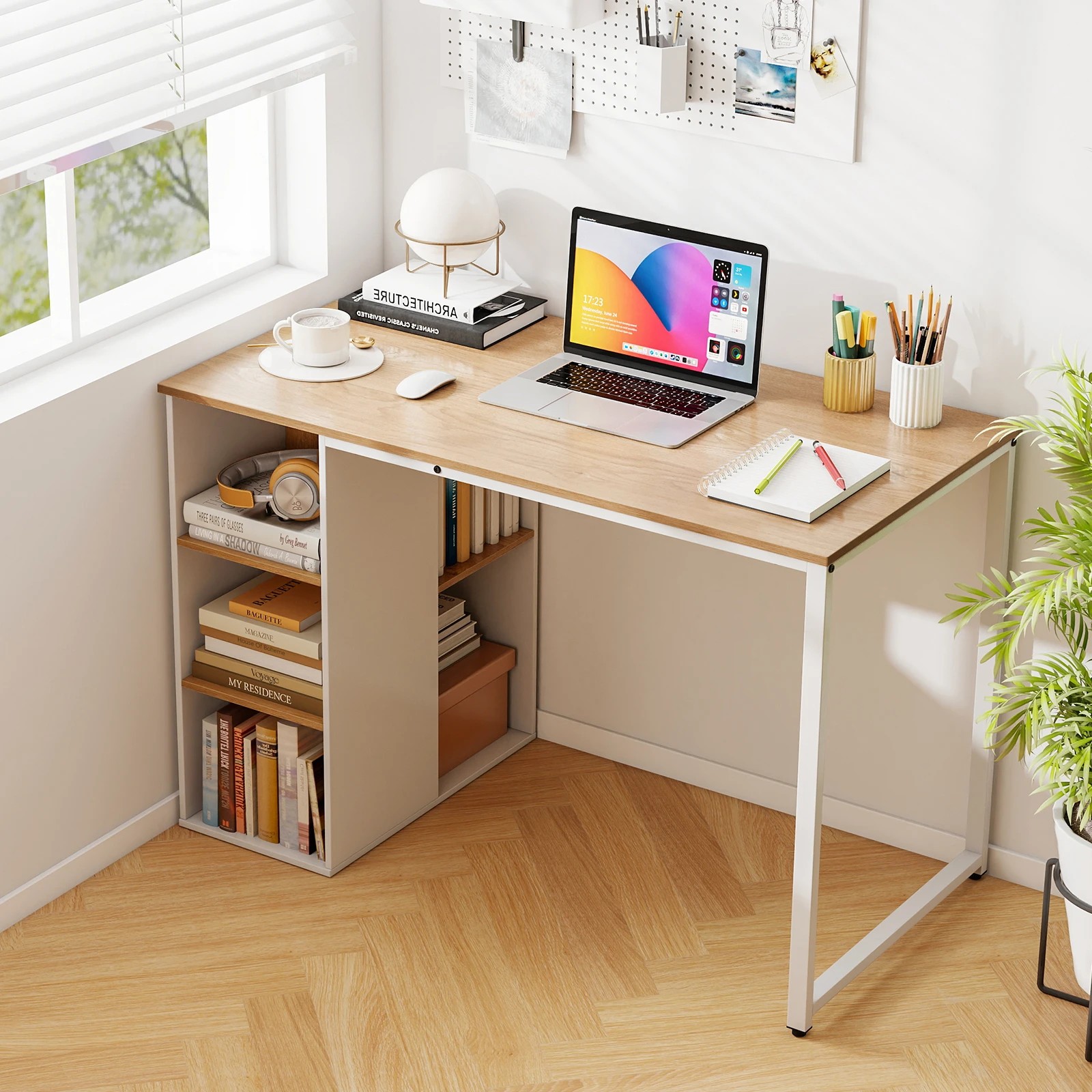 2 Costway 115cm Computer Desk Modern Home Office Writing Table w/Storage Shelf, 2 of 3