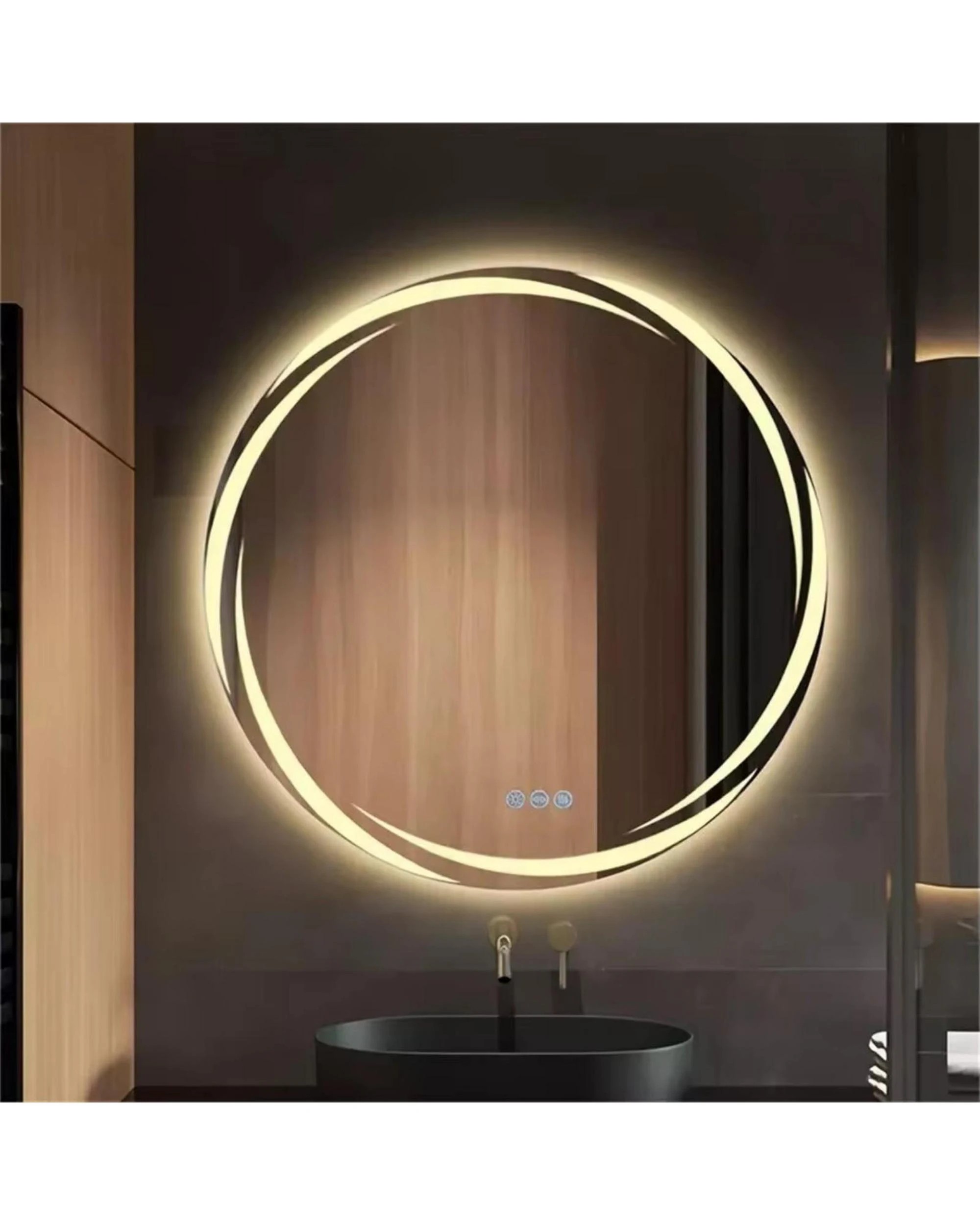4 OAKORY 80cm Round LED Bathroom Mirror Swirl Style Backlit Dimmable 3-Colour Light Anti-Fog Memory Function, 4 of 4