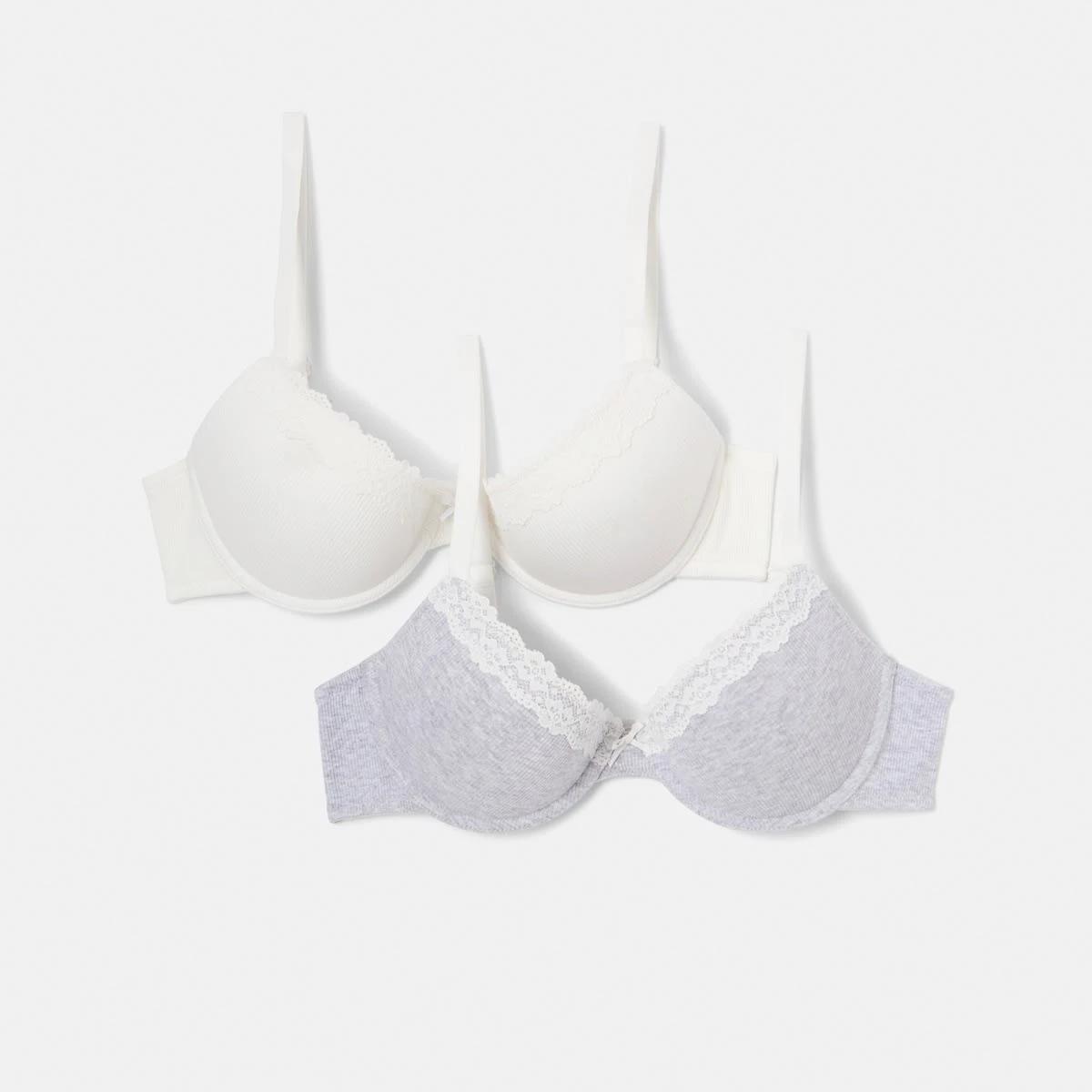 1 2 Pack Push-up Rib Lace Bra SILVER MARLE, OFF WHITE, 1 of 8