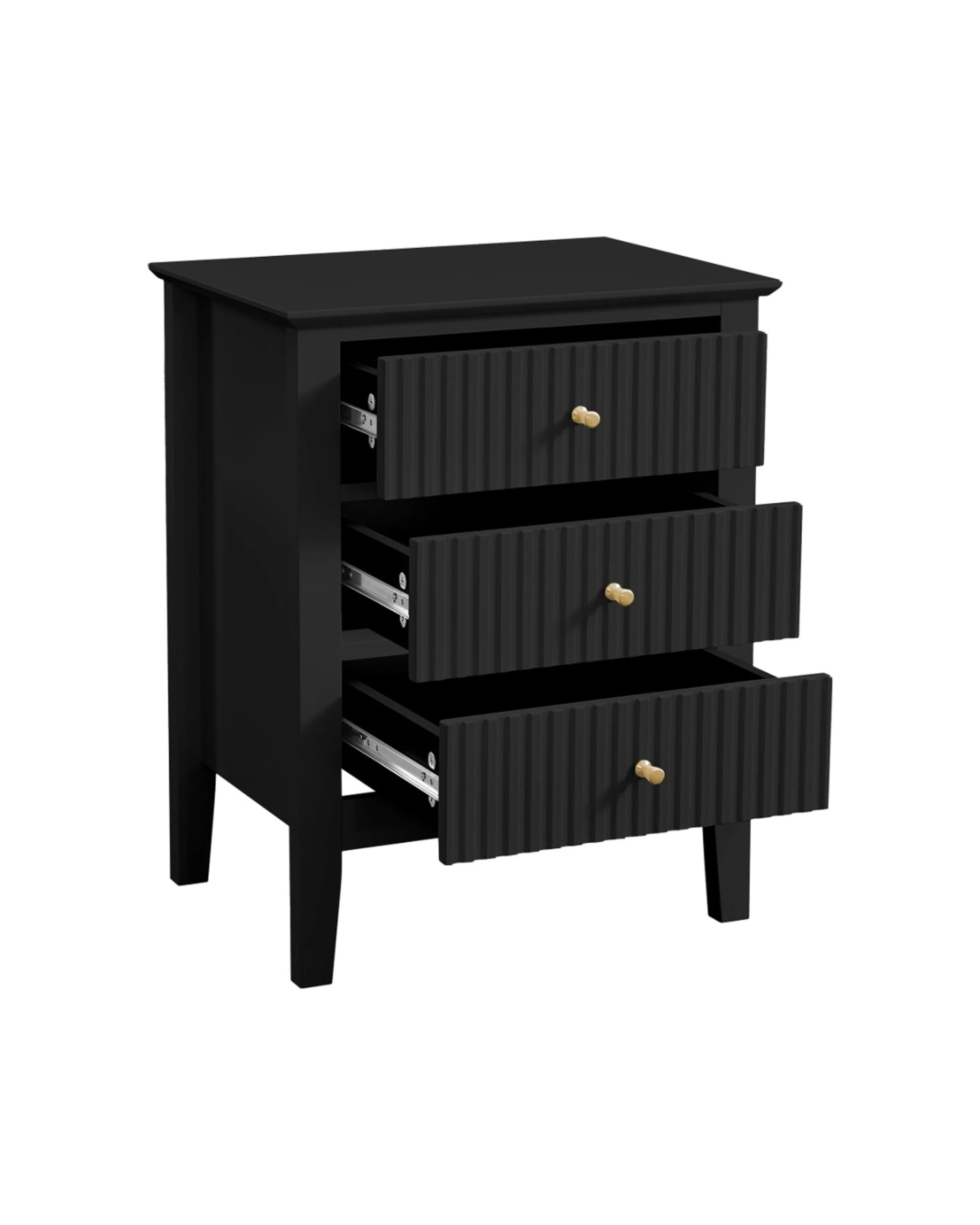 4 Alpine Bay Zara Fluted 3 Drawer Side Table With Shelf Storage Classic Style 48x35x61.5cm - Black, 4 of 6