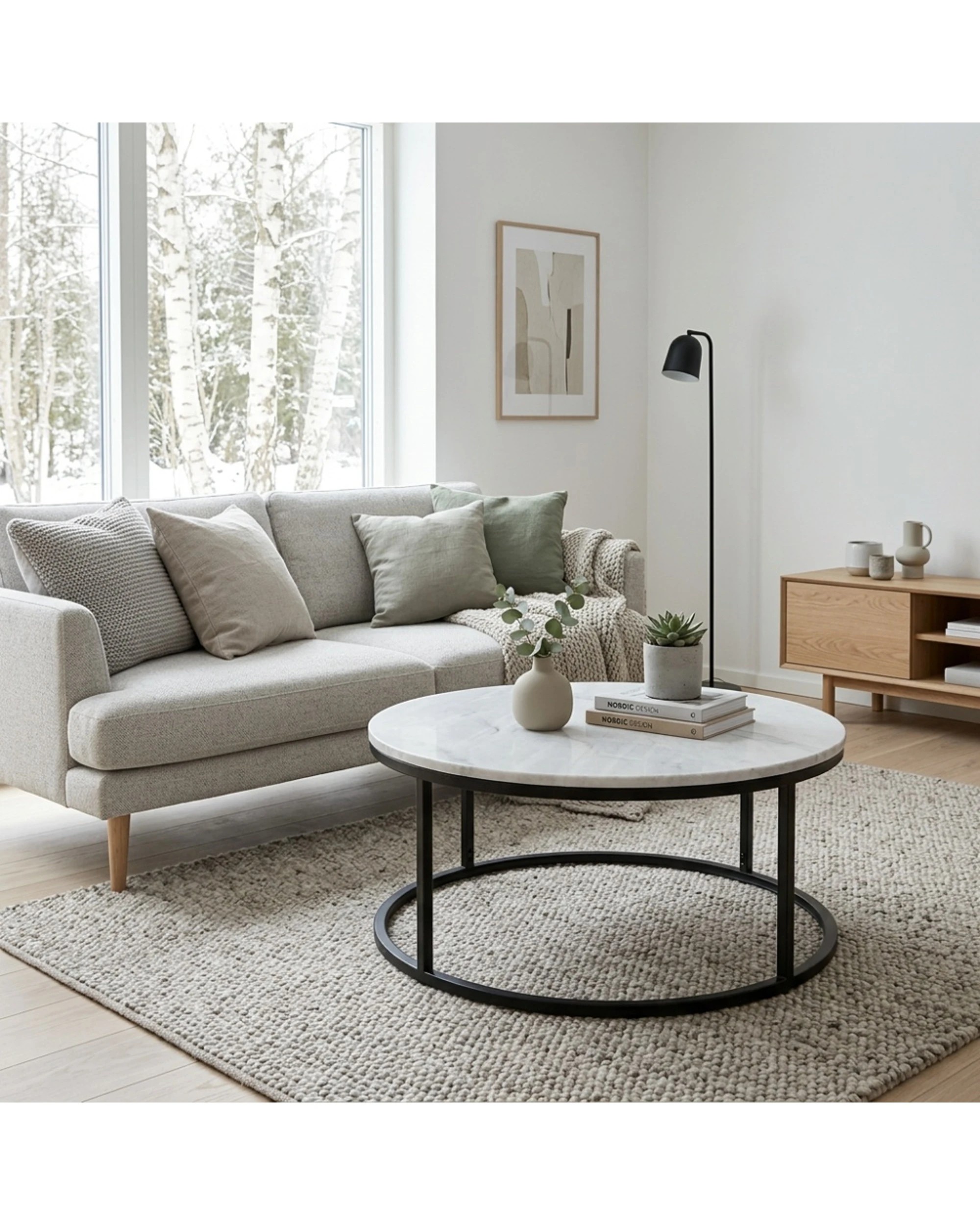 7 Codu Vela Steel Frame Marble Top Coffee Table 85x85x40cm - Black, 7 of 8