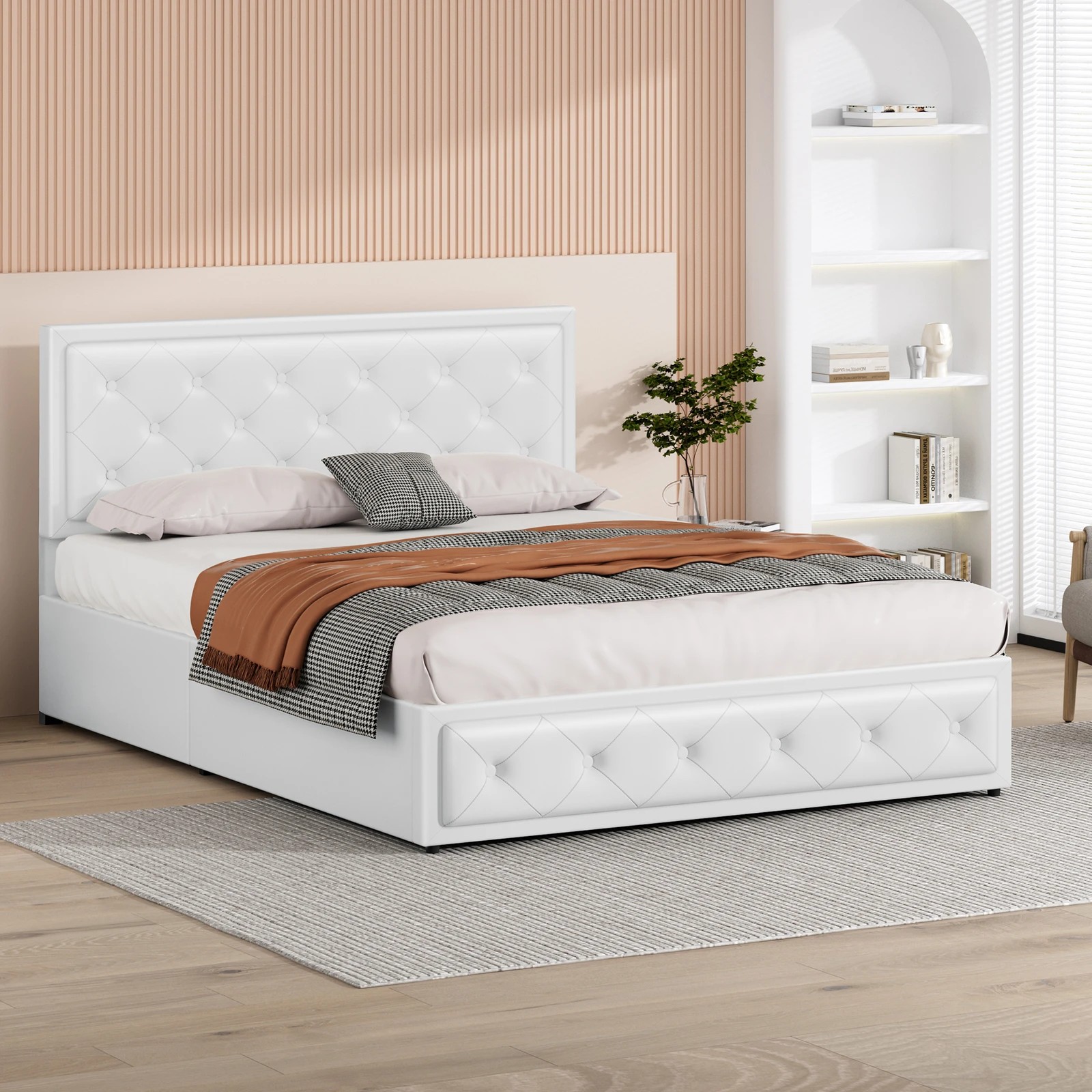 6 Alfordson Bed Frame King Size Gas Lift Storage Mattress Base Leather Dinana - White, 6 of 10