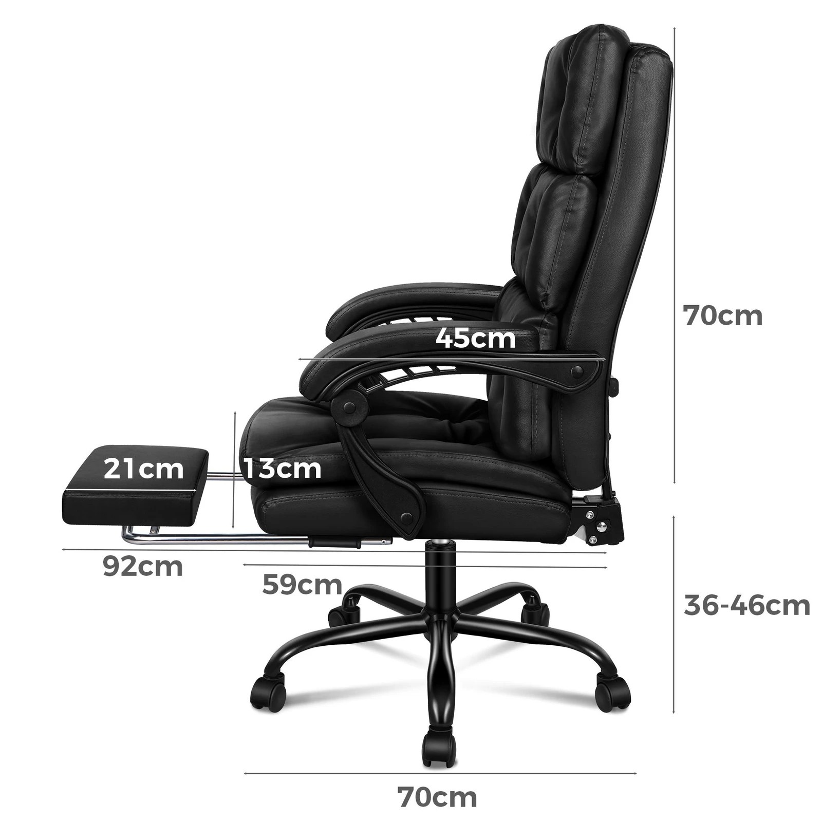 4 Alfordson Office Chair Executive Computer PU Leather Seat Work Recliner Gaming - Black, 4 of 10