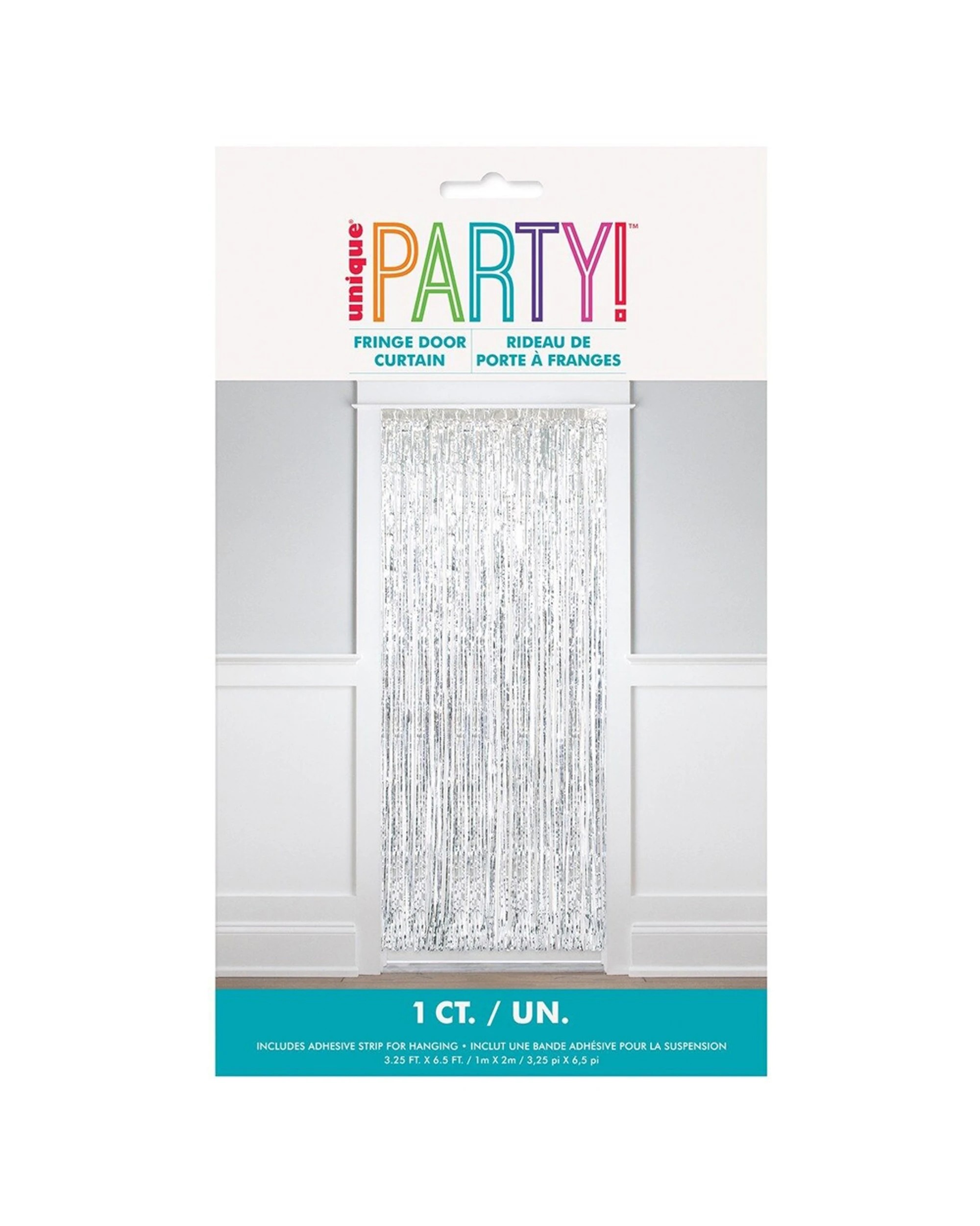 1 Meteor Party Fringe Door Curtain Shimmering Metallic Finish 1m x 2m - Silver, 1 of 1