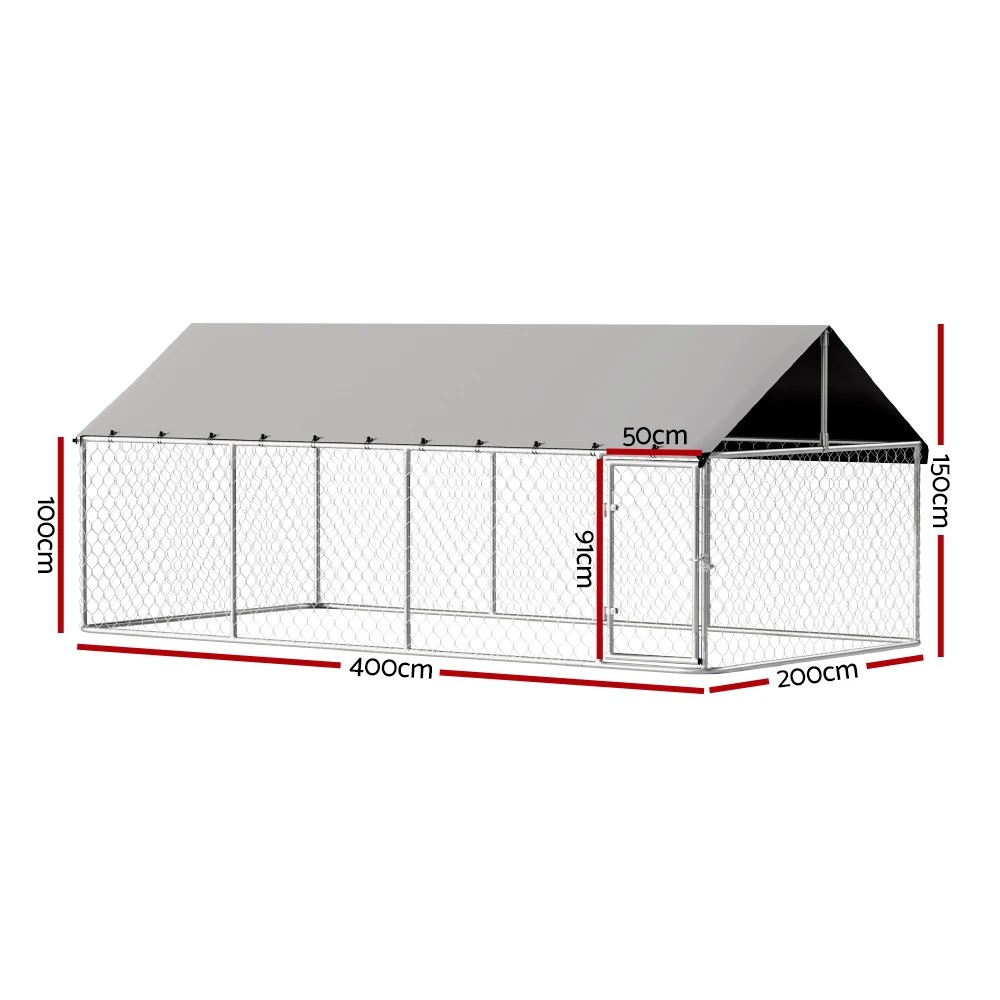 2 i.Pet Dog Kennel Large House XL Pet Run Cage Puppy Outdoor Enclosure 2Mx4M - Silver, 2 of 6