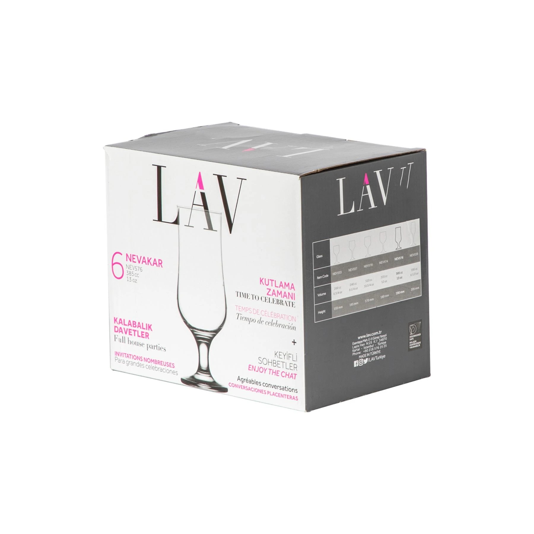 6 LAV Nevakar Stemmed Beer Glasses Set - Craft Beers, Ale and Cider - 385ml - Pack of 6 - Clear, 6 of 6