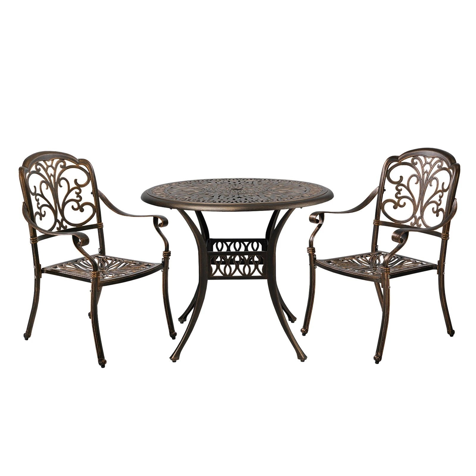 6 Livsip 3 Piece Outdoor Dining Set Table Chairs Patio Bistro Cast Aluminium - Bronze, 6 of 7
