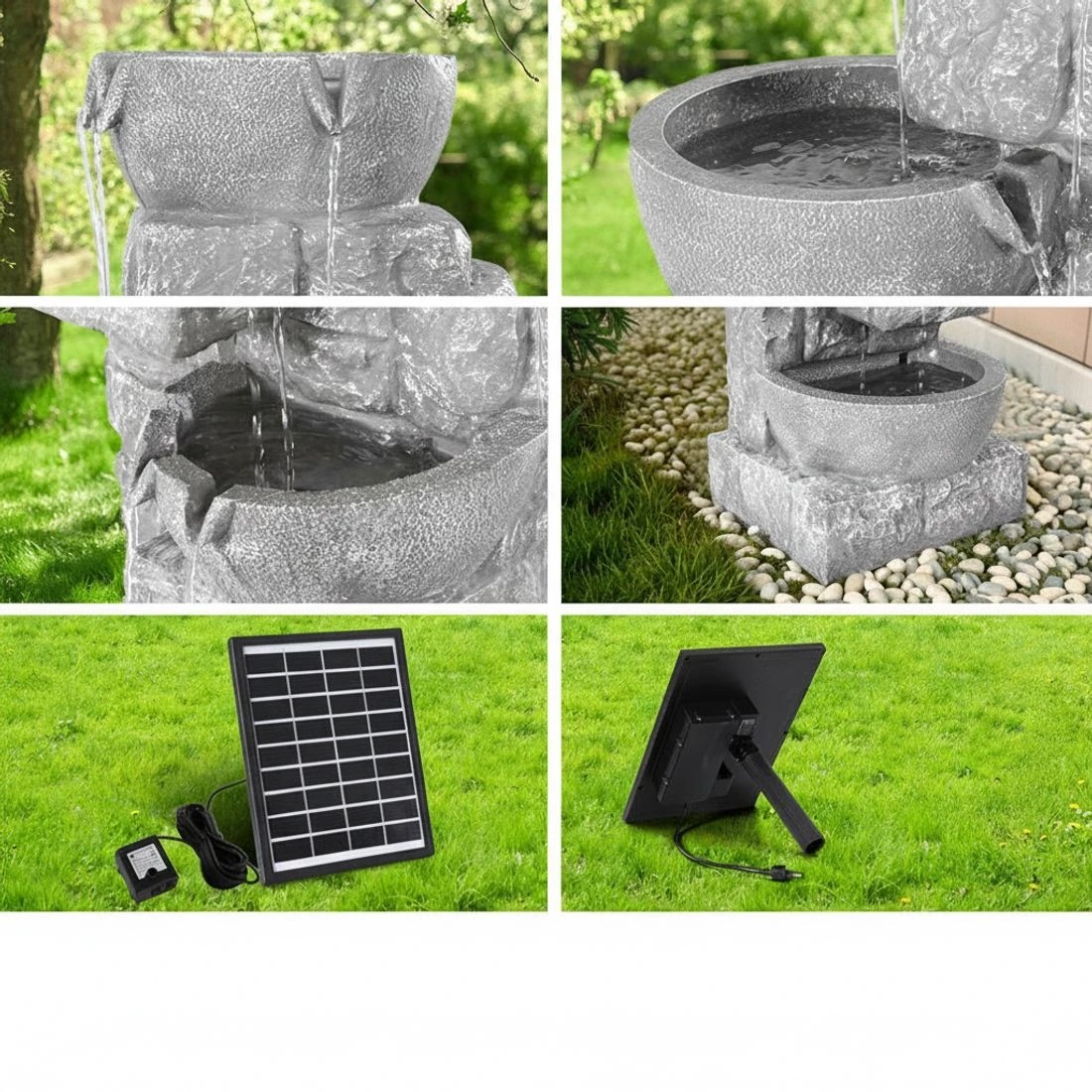 6 Gardeon Solar Fountain Water Feature Outdoor LED Lights - Grey, 6 of 6