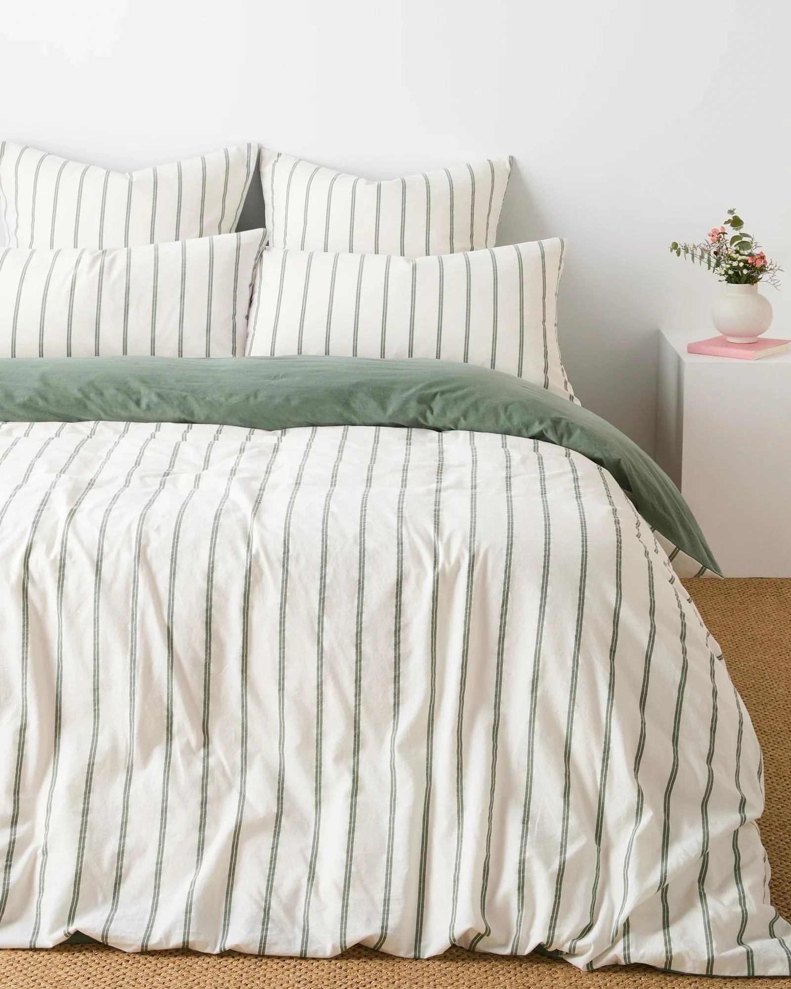 2 Arlo Stonewash Stripe Quilt Cover Set - Super King Bed - Green, 2 of 6