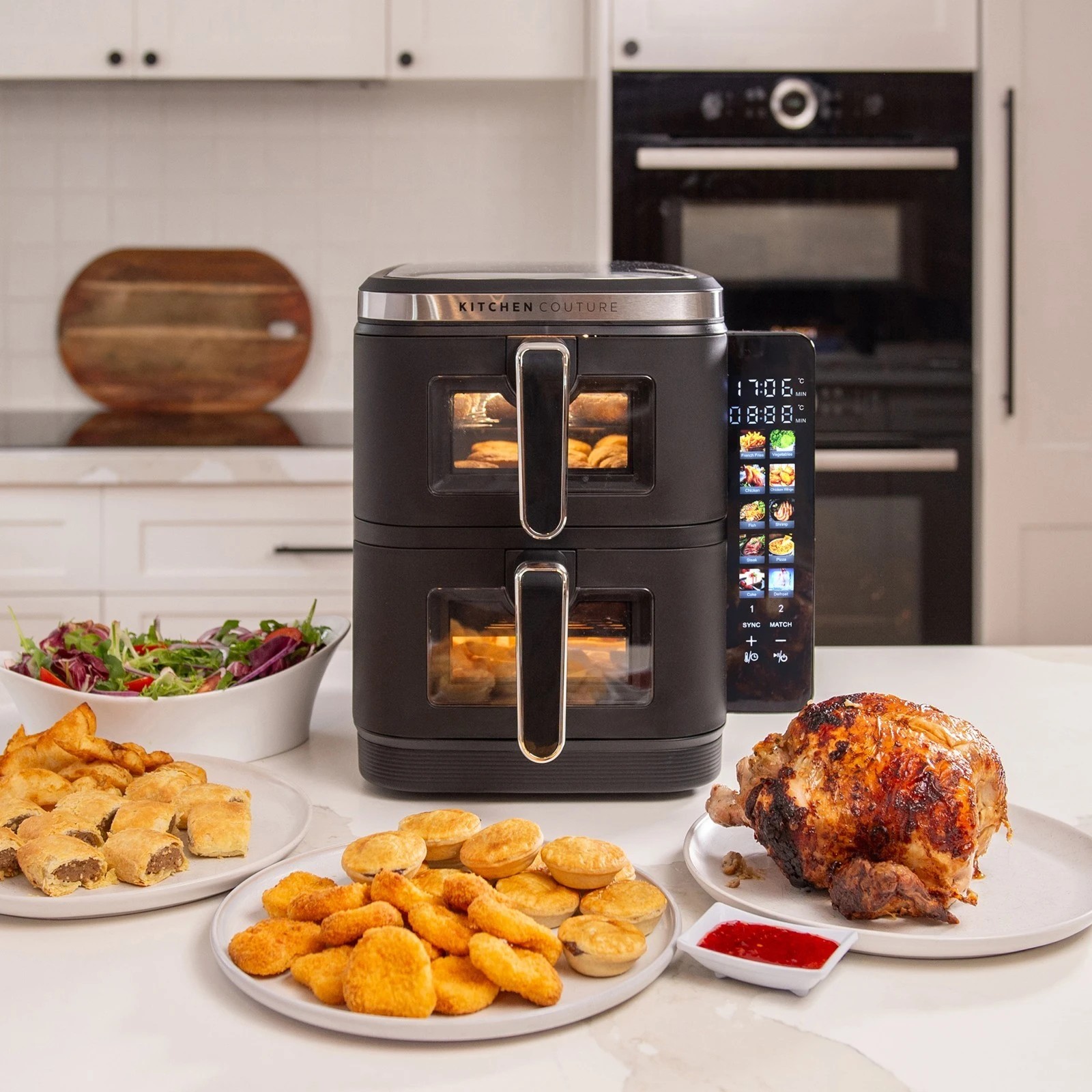 2 Kitchen Couture Dual Drawer Vertex Air Fryer 11L – Compact Stacked Design for Family Kitchens - Black, 2 of 8