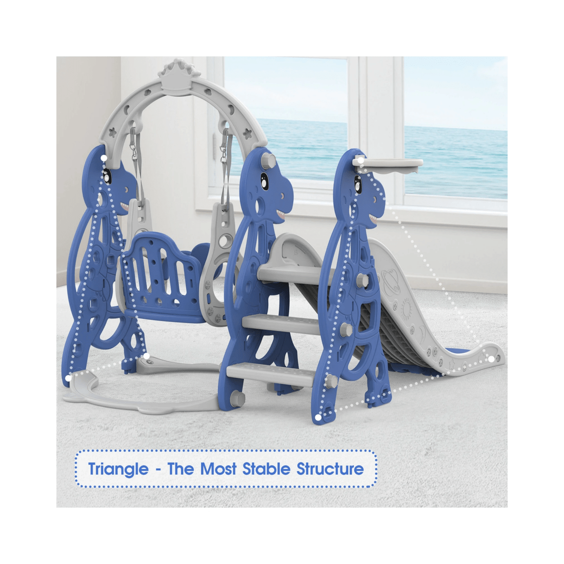 7 Advwin 4-in-1 Kids Slide Swing Set with Basketball Hoop Blue, 7 of 8