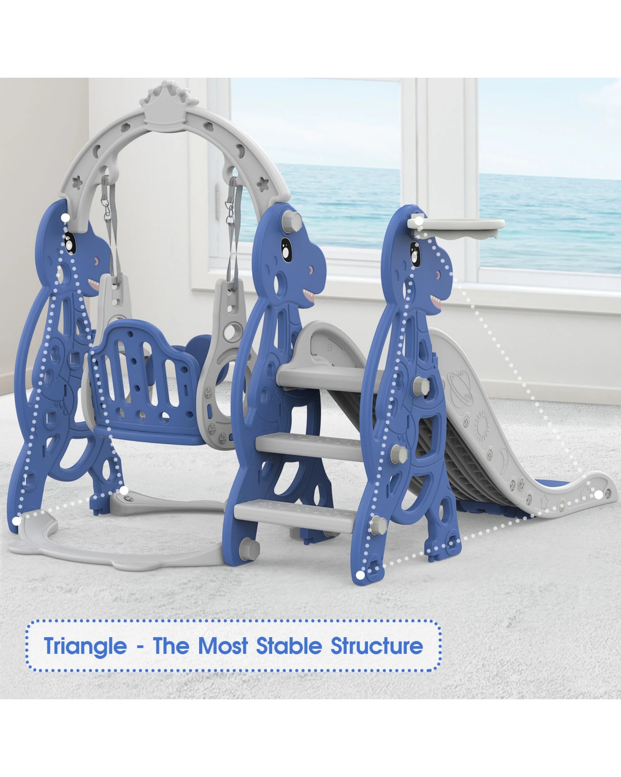 7 Advwin 4-in-1 Kids Slide Swing Set with Basketball Hoop Blue, 7 of 8