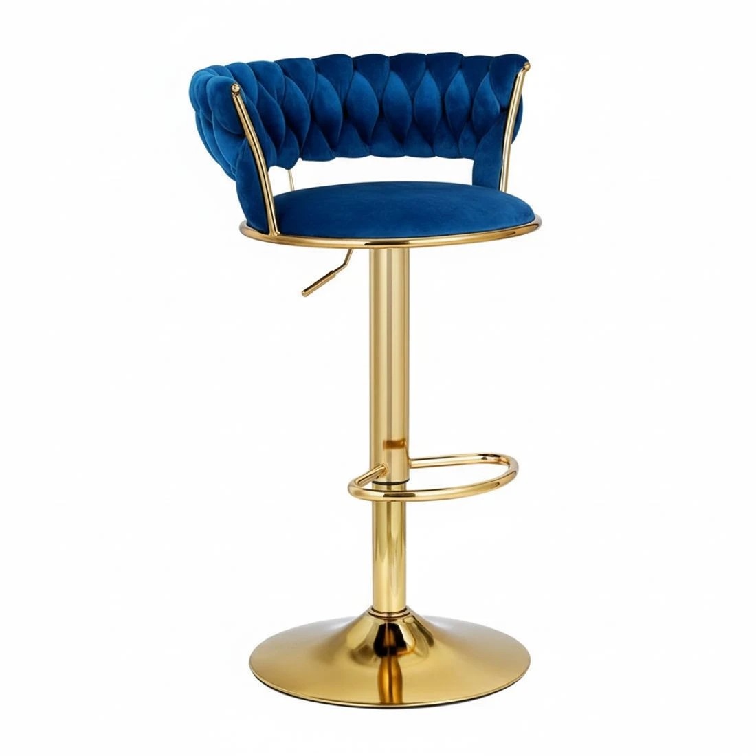 4 Artiss 2x Bar Stools Gas Lift Velvet Woven Backrest Navy - Blue, 4 of 5