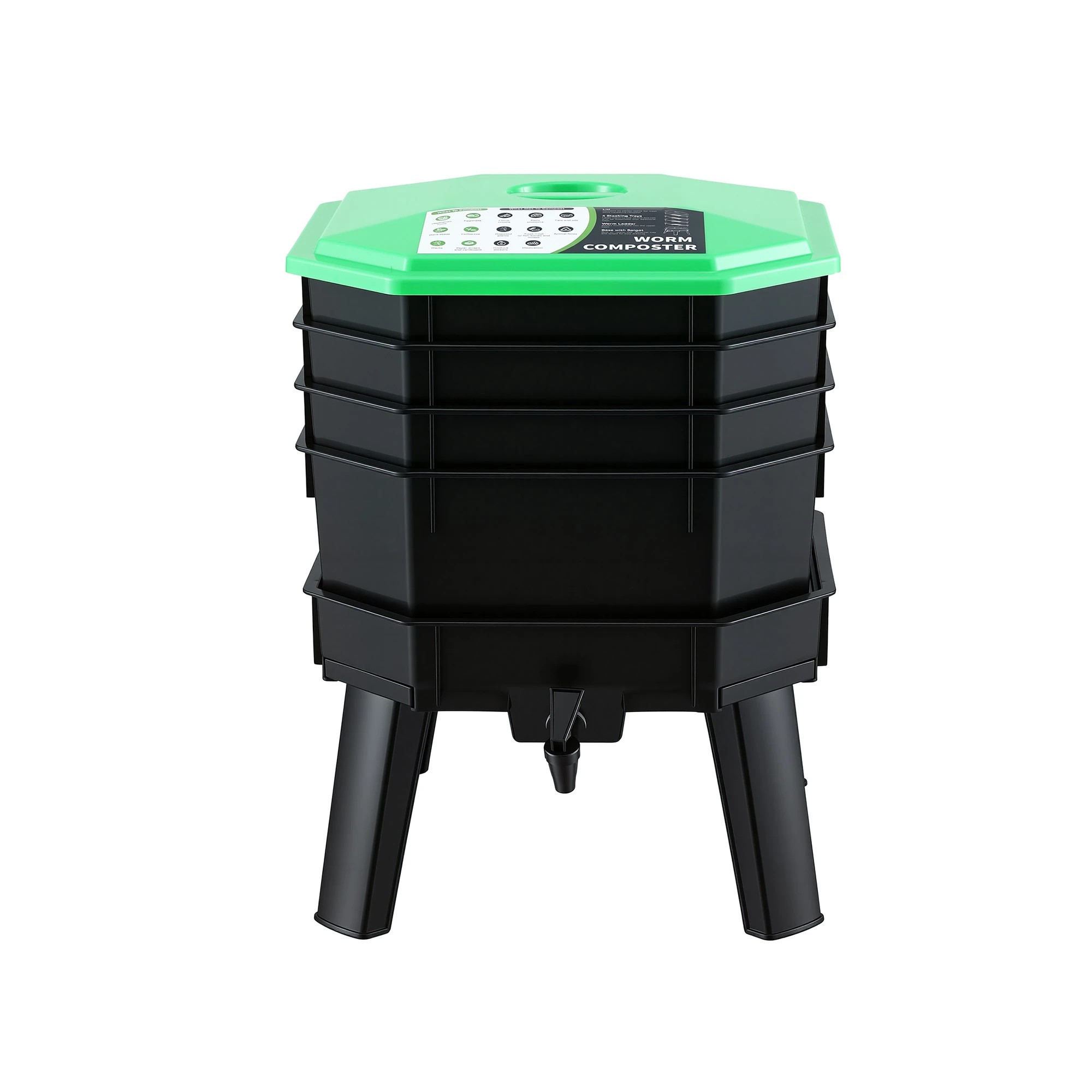 3 Gardeon Compost Bin 4-Tray Stackable Worm Farm Composter with Liquid Fertiliser Tap - Black, 3 of 4