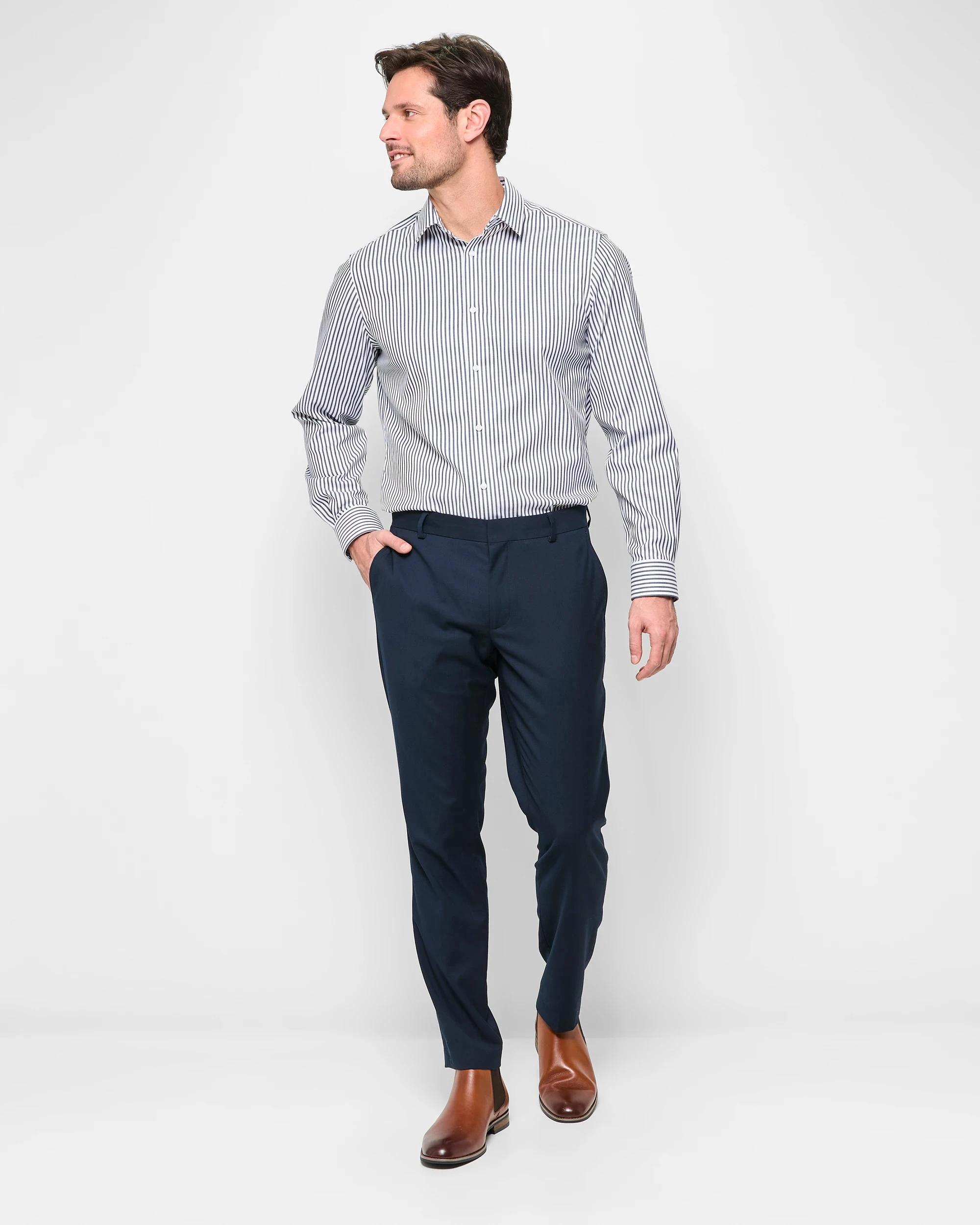 2 Preview Non Iron Long Sleeve Business Shirt NAVY STRIPE, 2 of 7