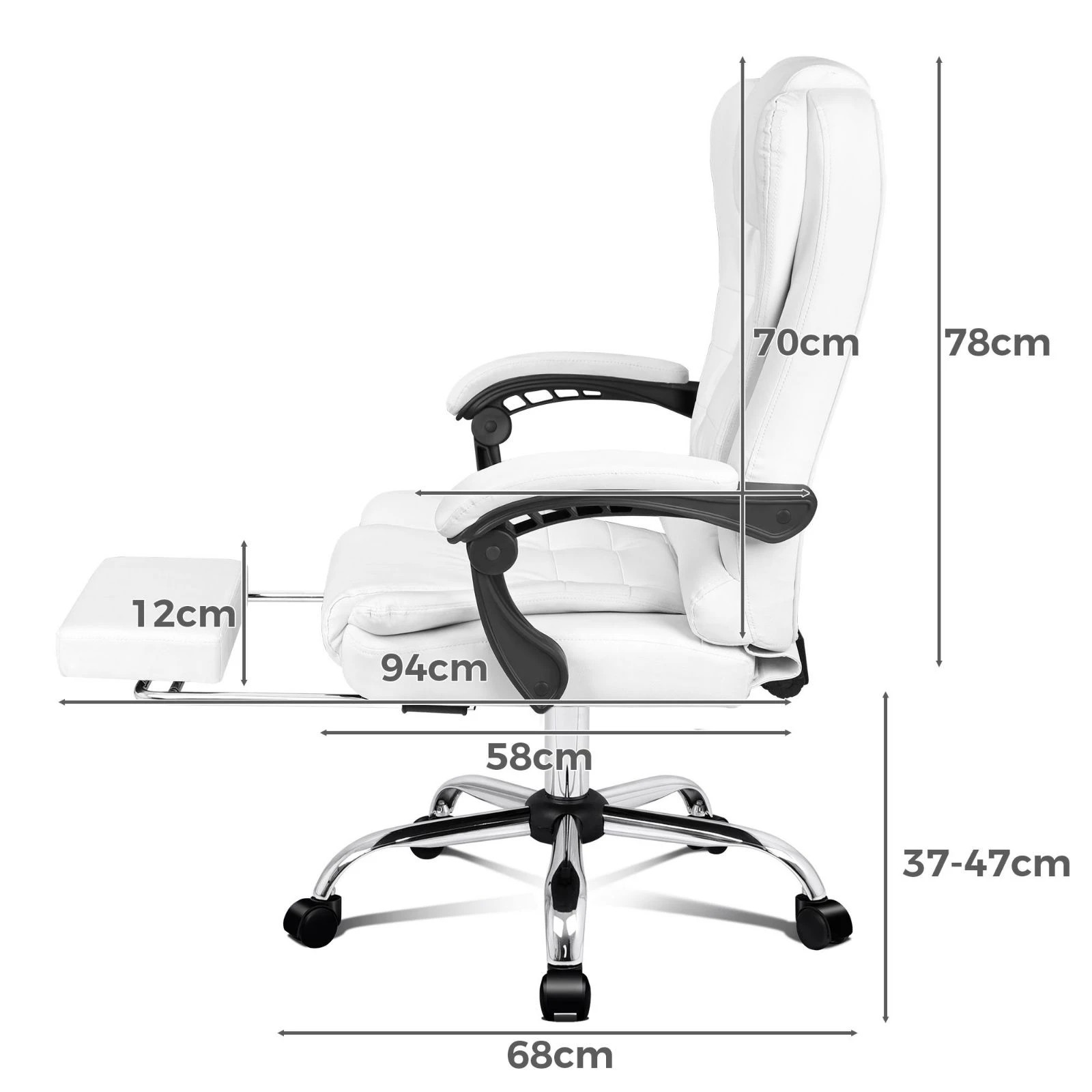 4 Alfordson Massage Office Chair Heated Seat Gaming Racer Executive PU Leather - White, 4 of 10