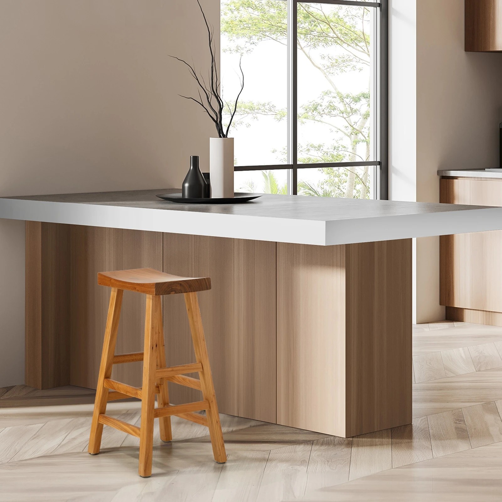 5 Oikiture Bar Stools Kitchen Stool Wooden Counter Chairs Barstools
 - Natural, 5 of 10