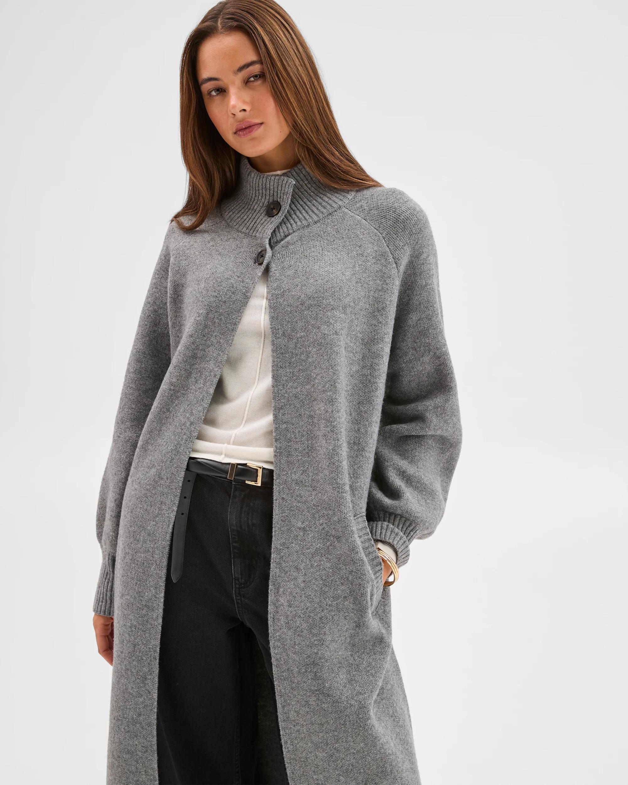 5 Lily Loves Funnel Neck Longline Cardigan GREY MARLE, 5 of 8