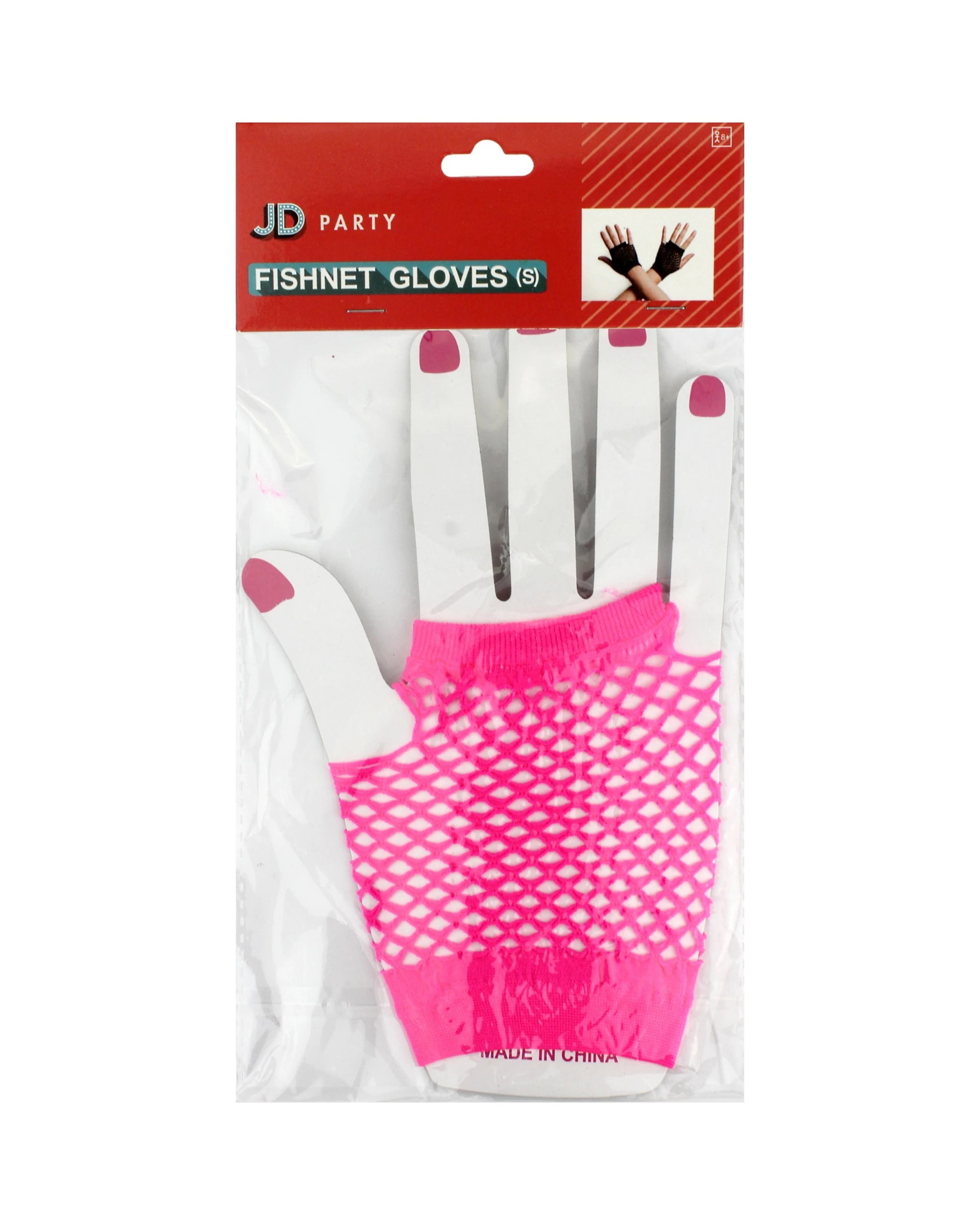 2 JD Party Neon Magenta Short Fingerless Fishnet Gloves - Pink, 2 of 2