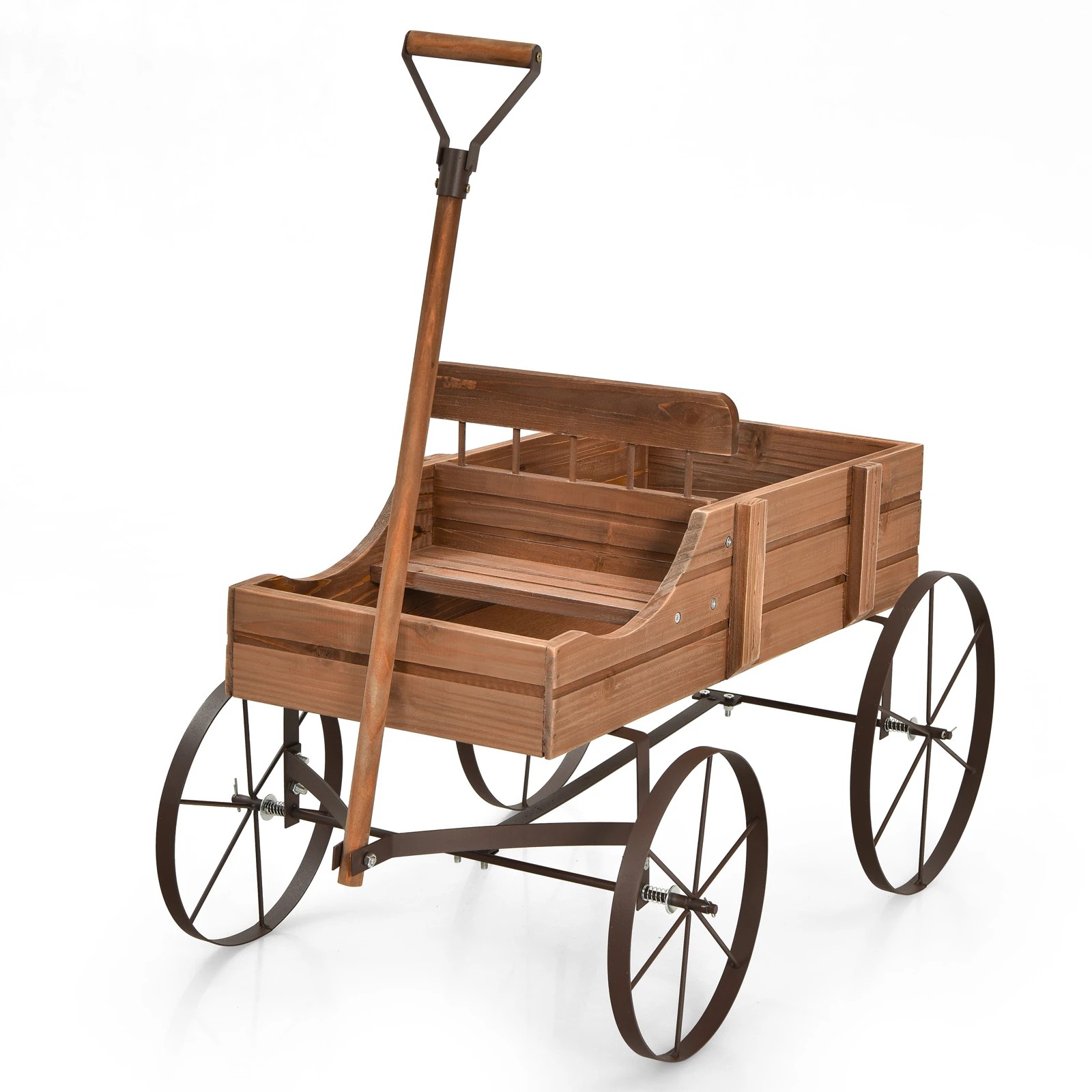 1 Costway Wooden Wagon Planter Garden Flower Planter Garden Bed w/Wheels, 1 of 3