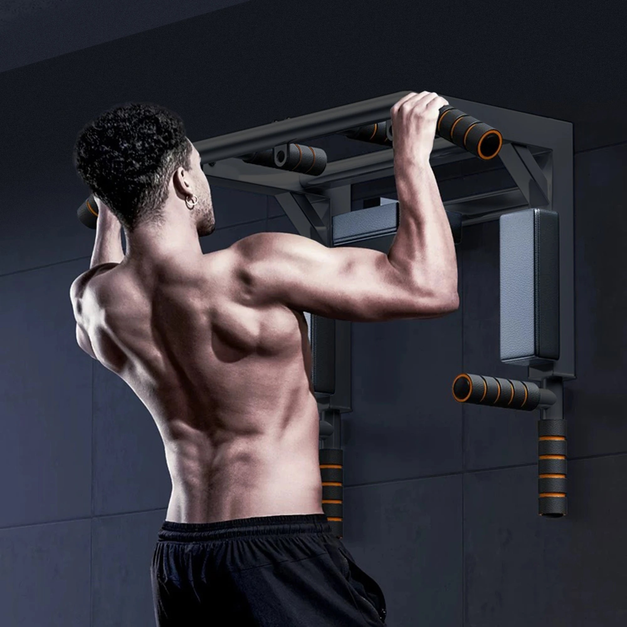 7 Fitness Master Heavy Duty 2 In 1 Chin Up Bar Multi Wall Mounted Adjustable Knee Raise Pull Up Chin Up Bar Dips Station, 7 of 10