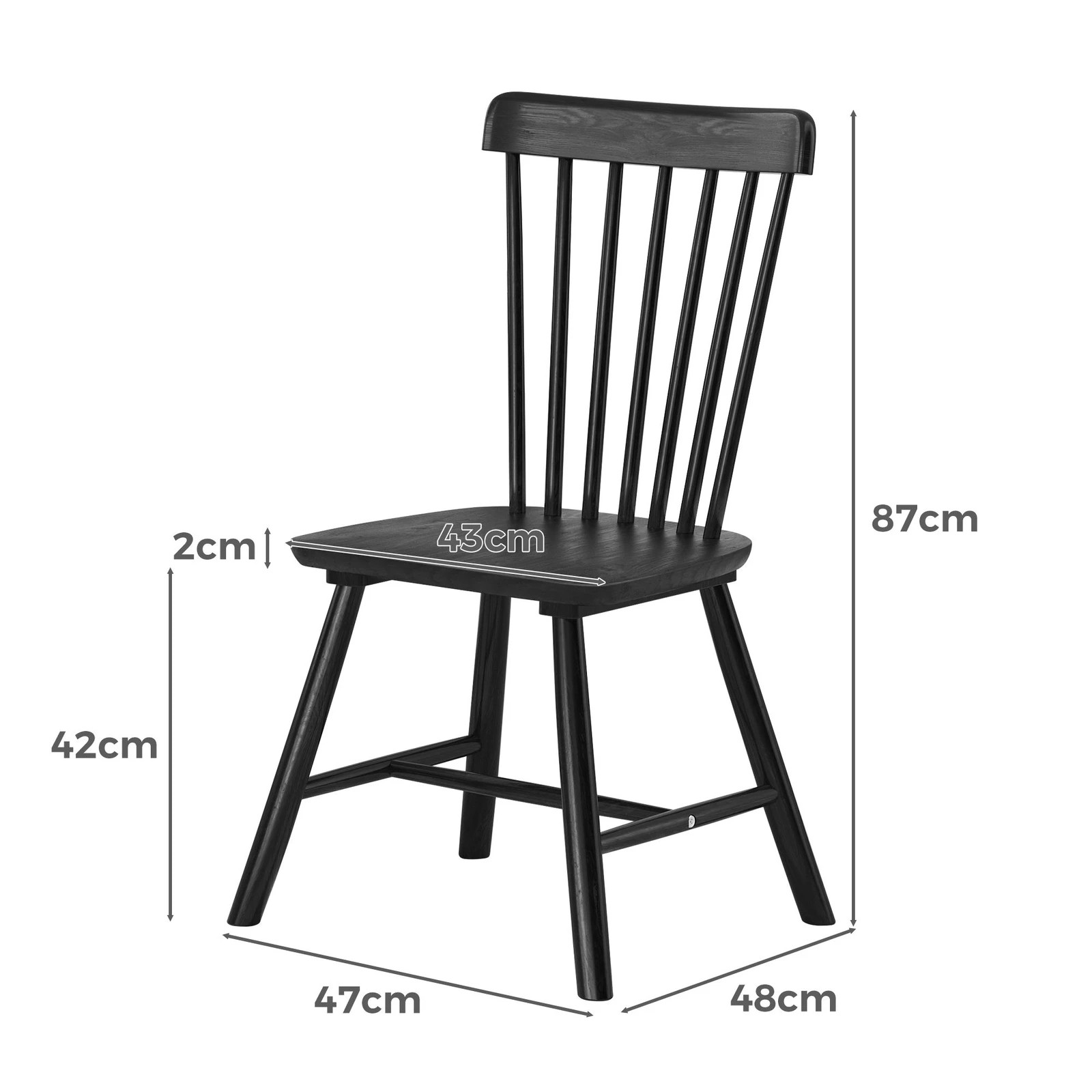 2 Alfordson 2x Dining Chairs Kitchen Lounge Cafe Retro Solid Wood Modern - Black, 2 of 10
