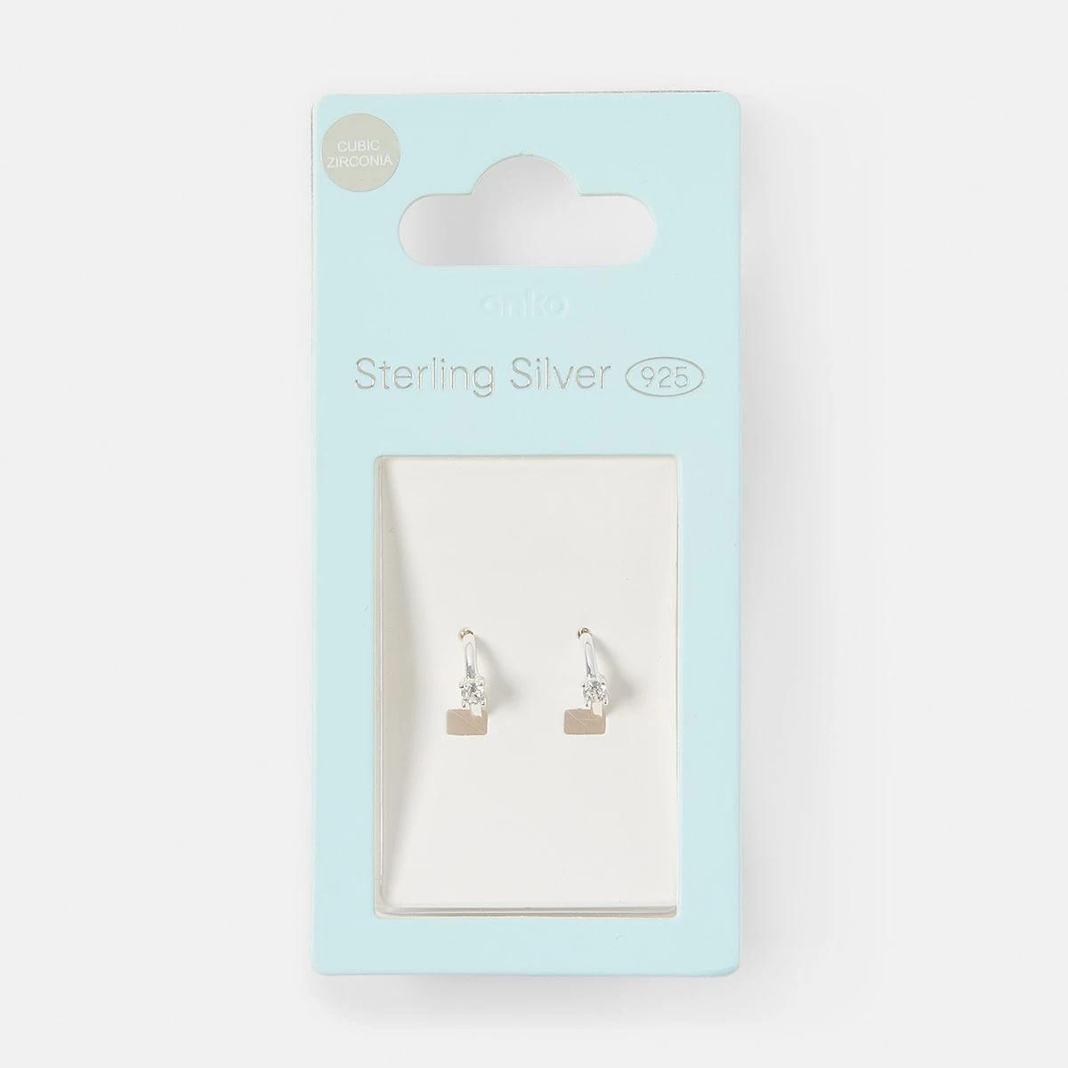 5 Sterling Silver 925 Cubic Zirconia Huggie Earrings - Silver Tone Silver, 5 of 5