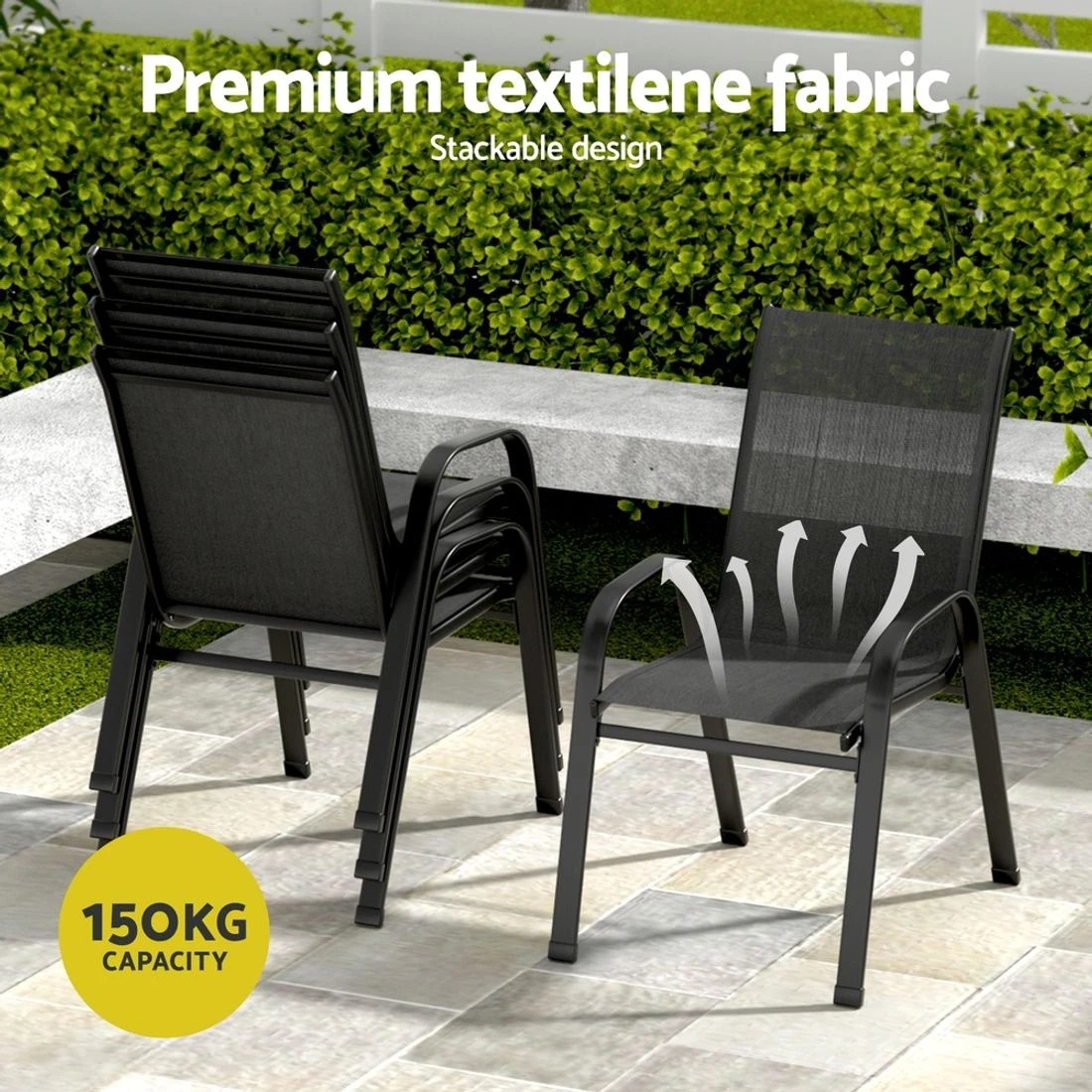 6 Gardeon 7PC Outdoor Dining Set Table and Chairs - Black, 6 of 7